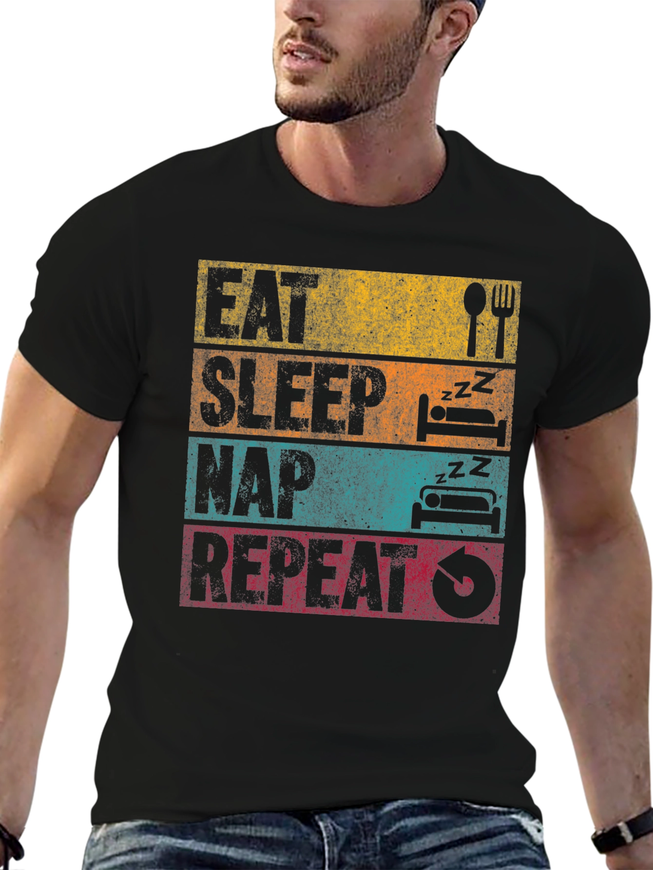 Black Eat Sleep Nap Repeat Graphic Tee view 6