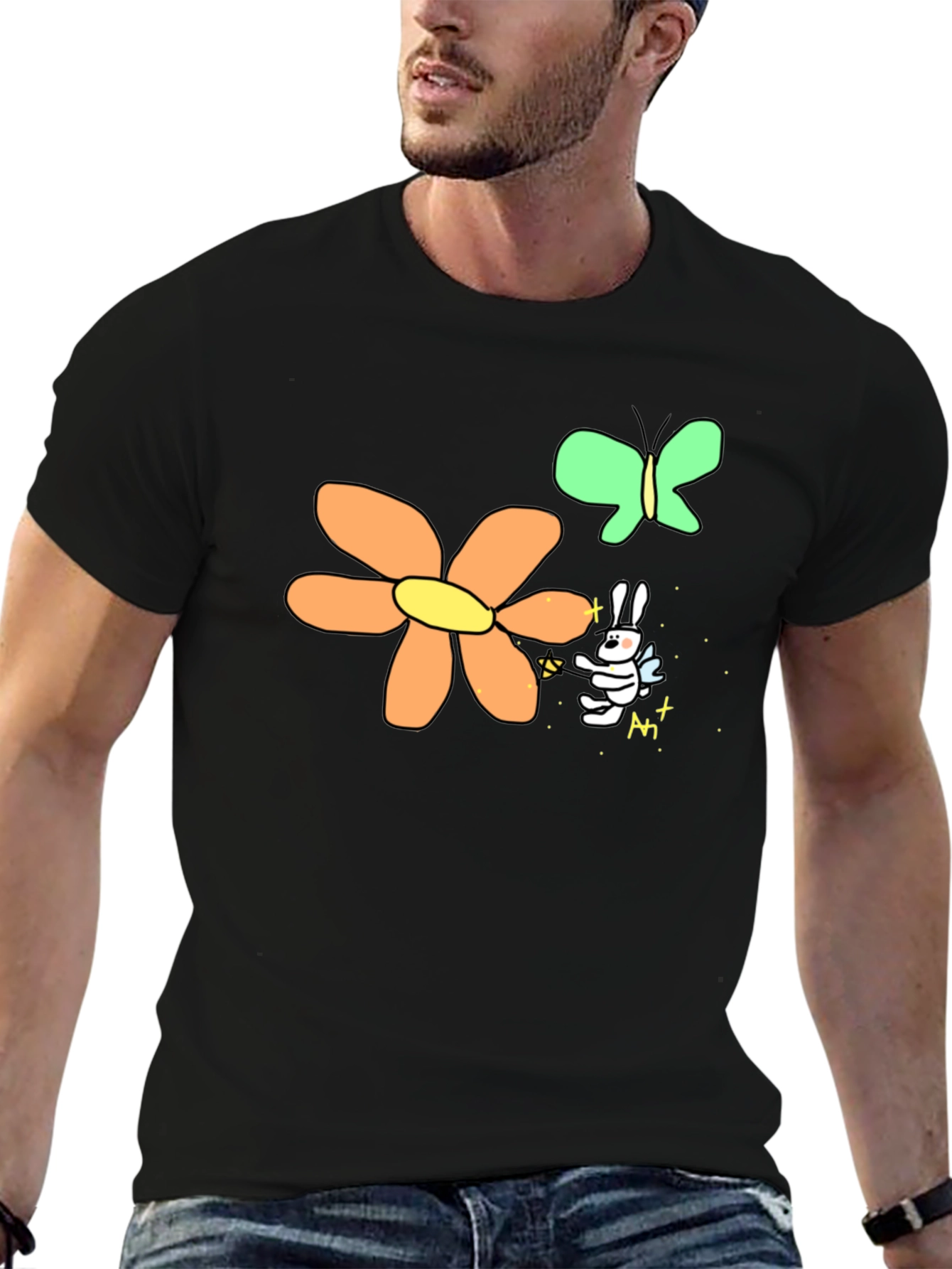 Black Men's Black Graphic Tee - Bunny Fairy view 6