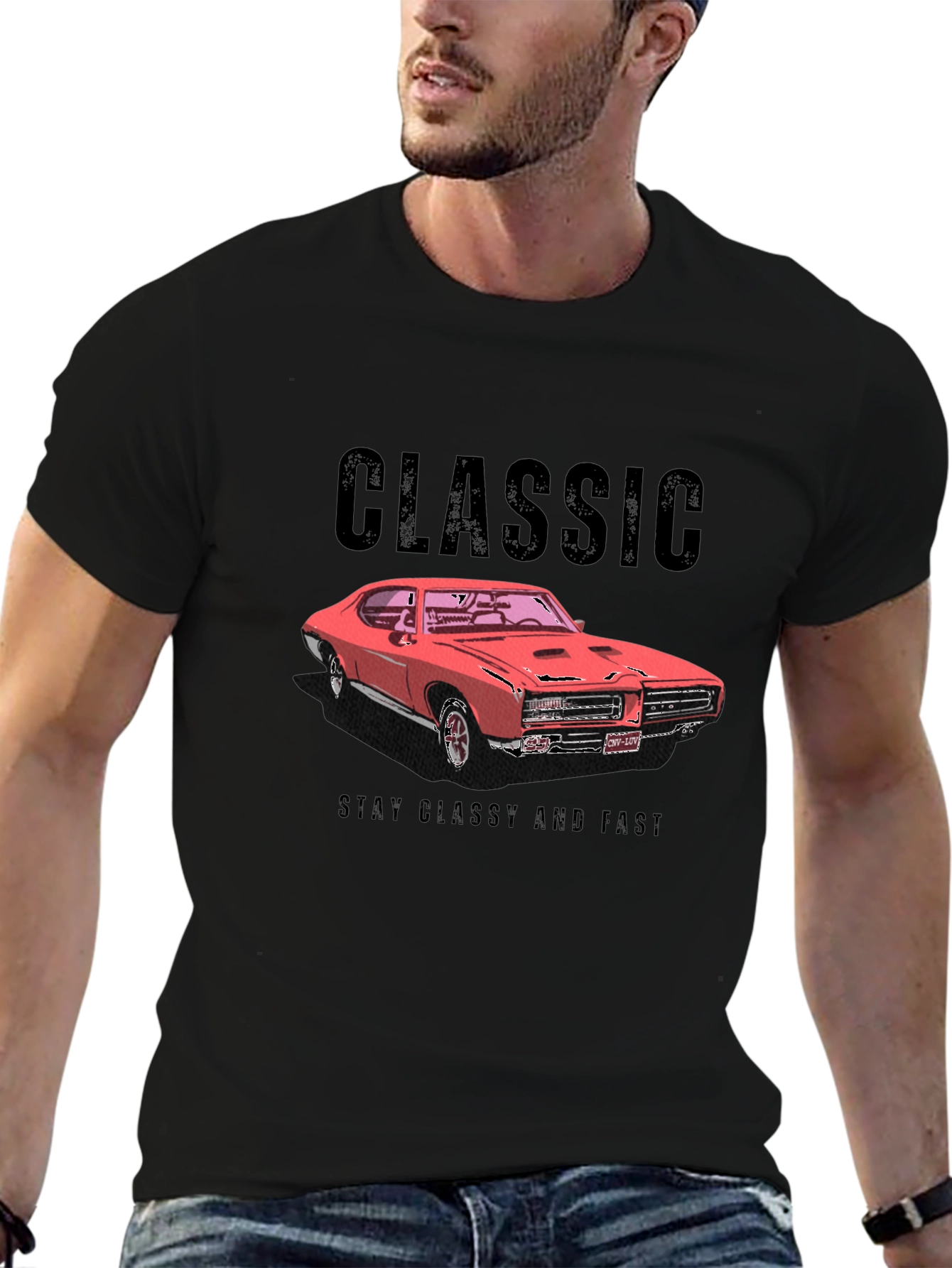 Black Classic Car T-Shirt - Stay Classy and Fast view 6