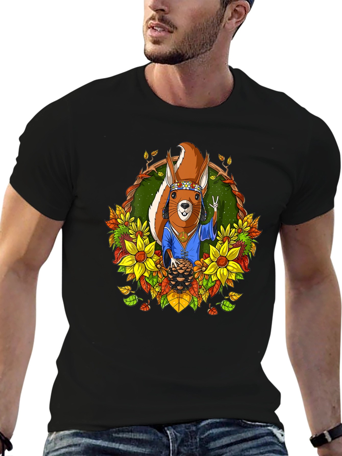Black Hippie Squirrel T-Shirt: Peace, Love, & Nuts view 6