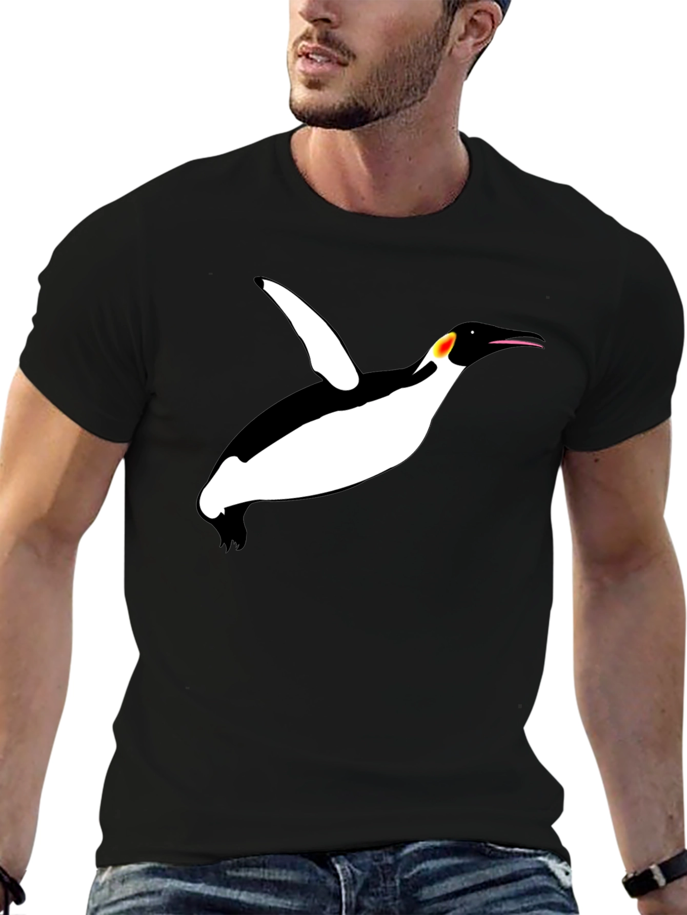 Black Cool Penguin Graphic Black T-Shirt view 6