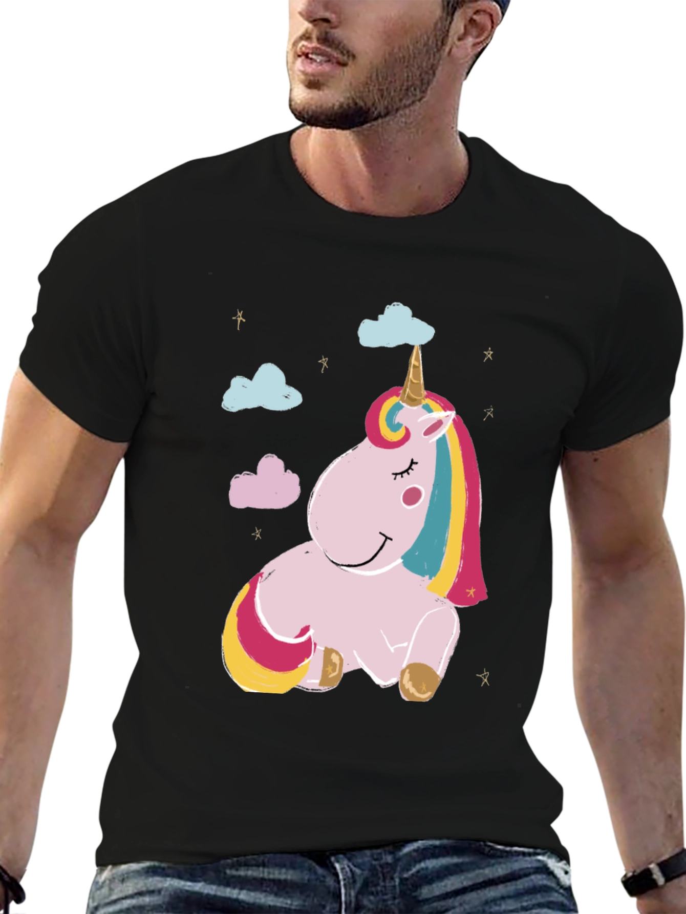 Black Unicorn Graphic Tee - Black Cotton Casual T-Shirt view 6