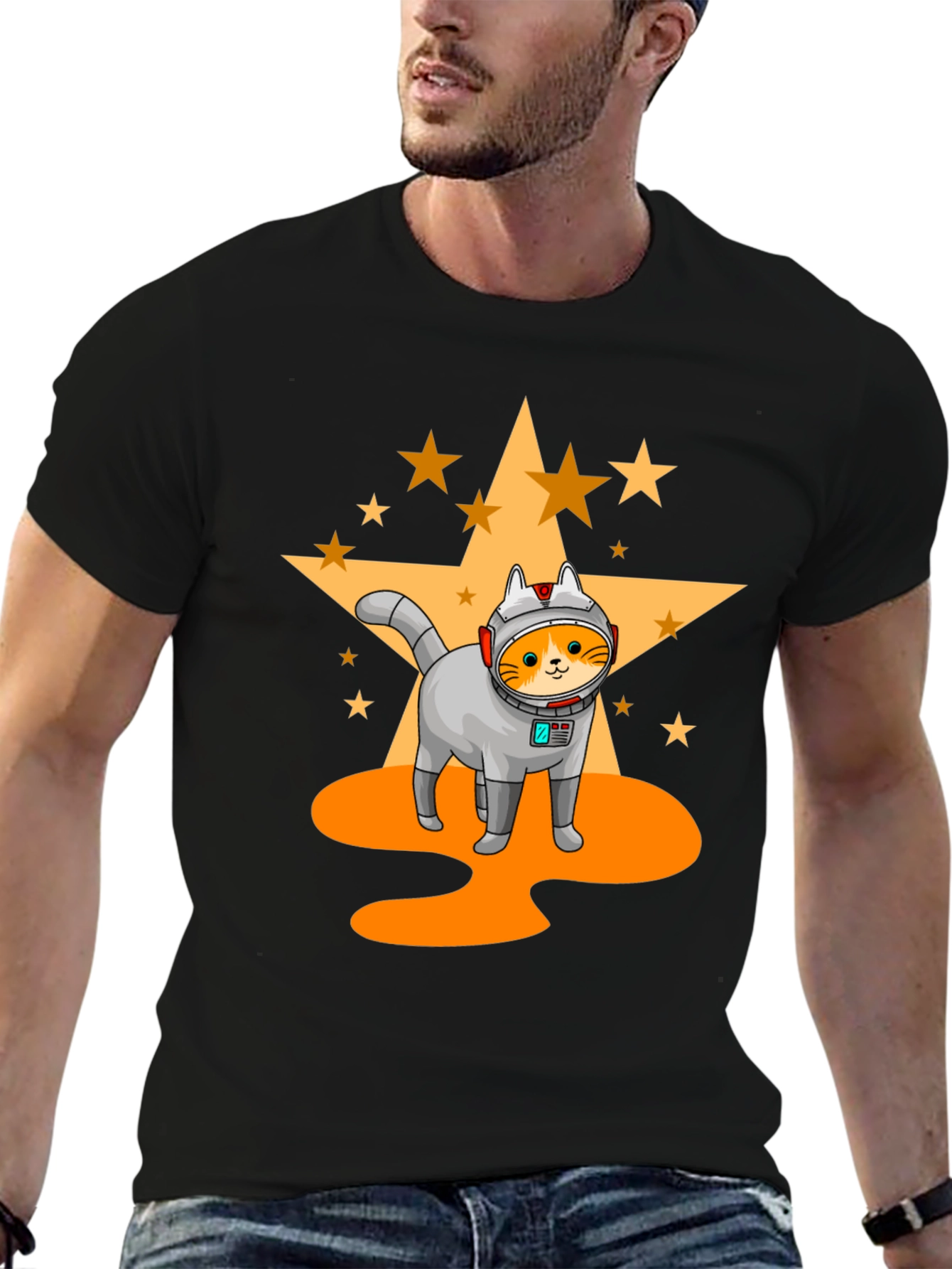 Black Astronaut Cat T-Shirt - Space Adventure view 6
