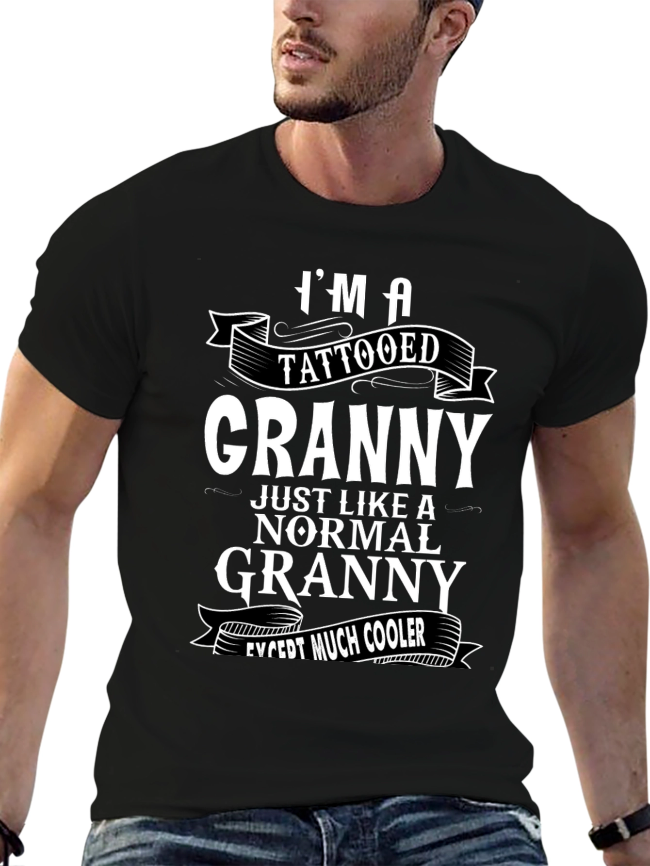 Black Cool Tattooed Granny Graphic T-Shirt view 6