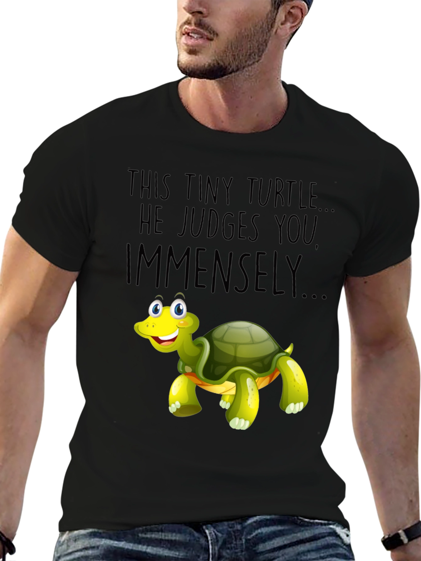 Black Tiny Turtle Judge Graphic T-Shirt view 6