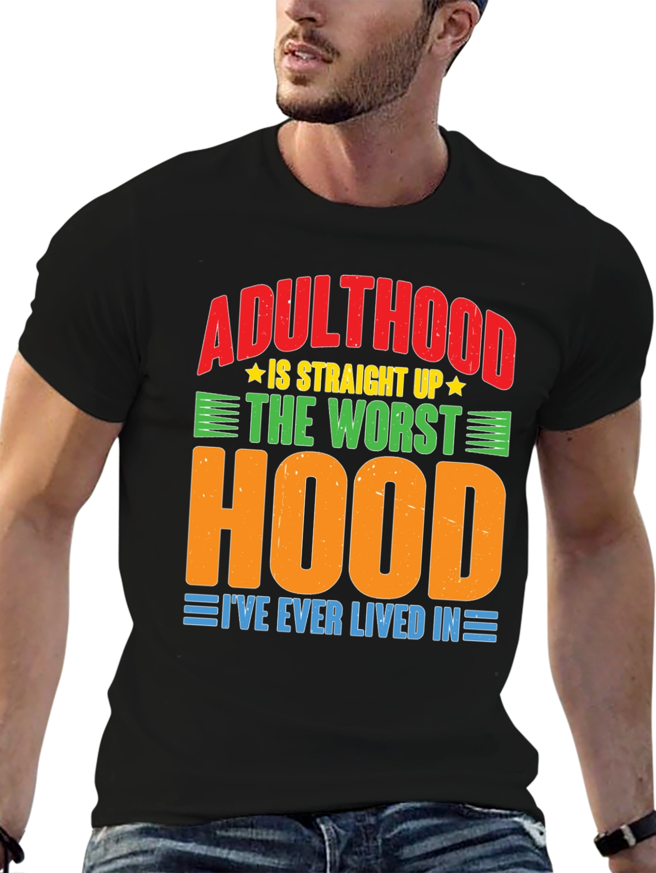 Black Adulthood Worst Hood Graphic T-Shirt view 6