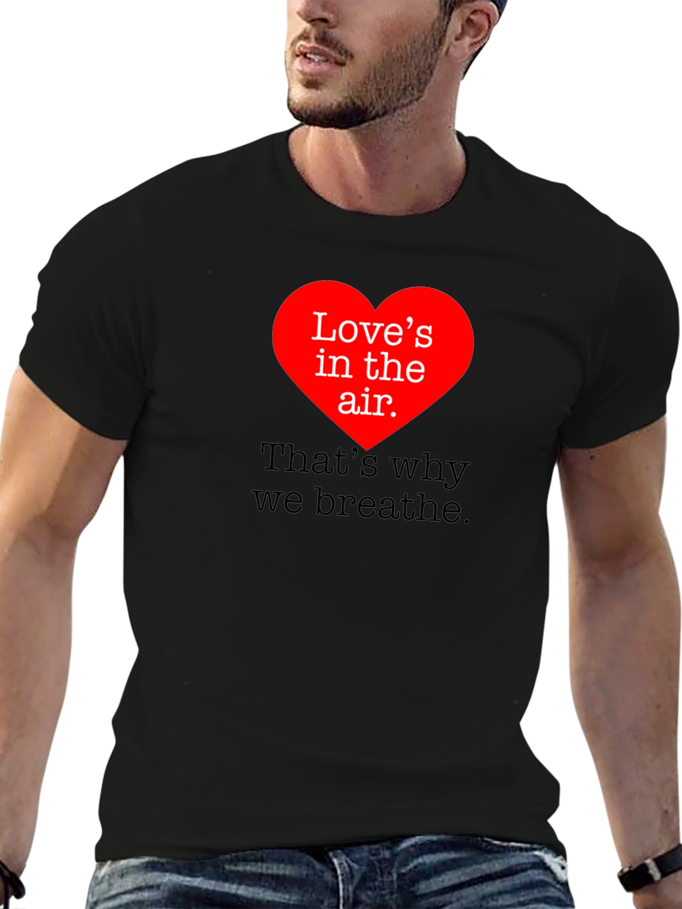Black Love's In The Air Valentine's Day Black T-Shirt view 6
