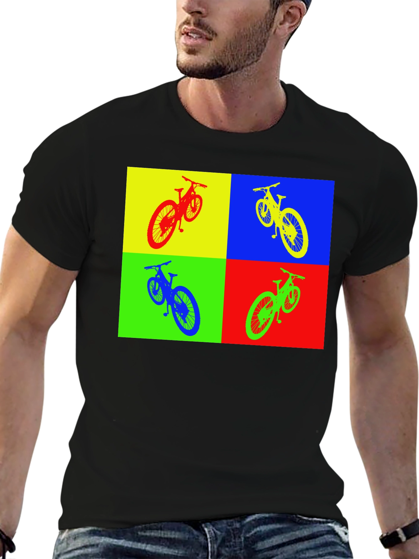 Black Pop Art Bike T-Shirt - Colorful Cycling Tee view 6