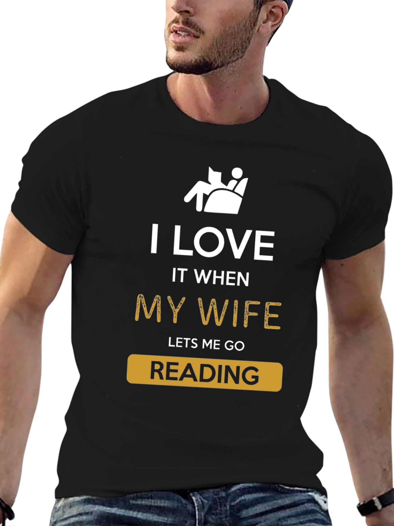 Black Funny Reading T-Shirt - I Love My Wife view 6