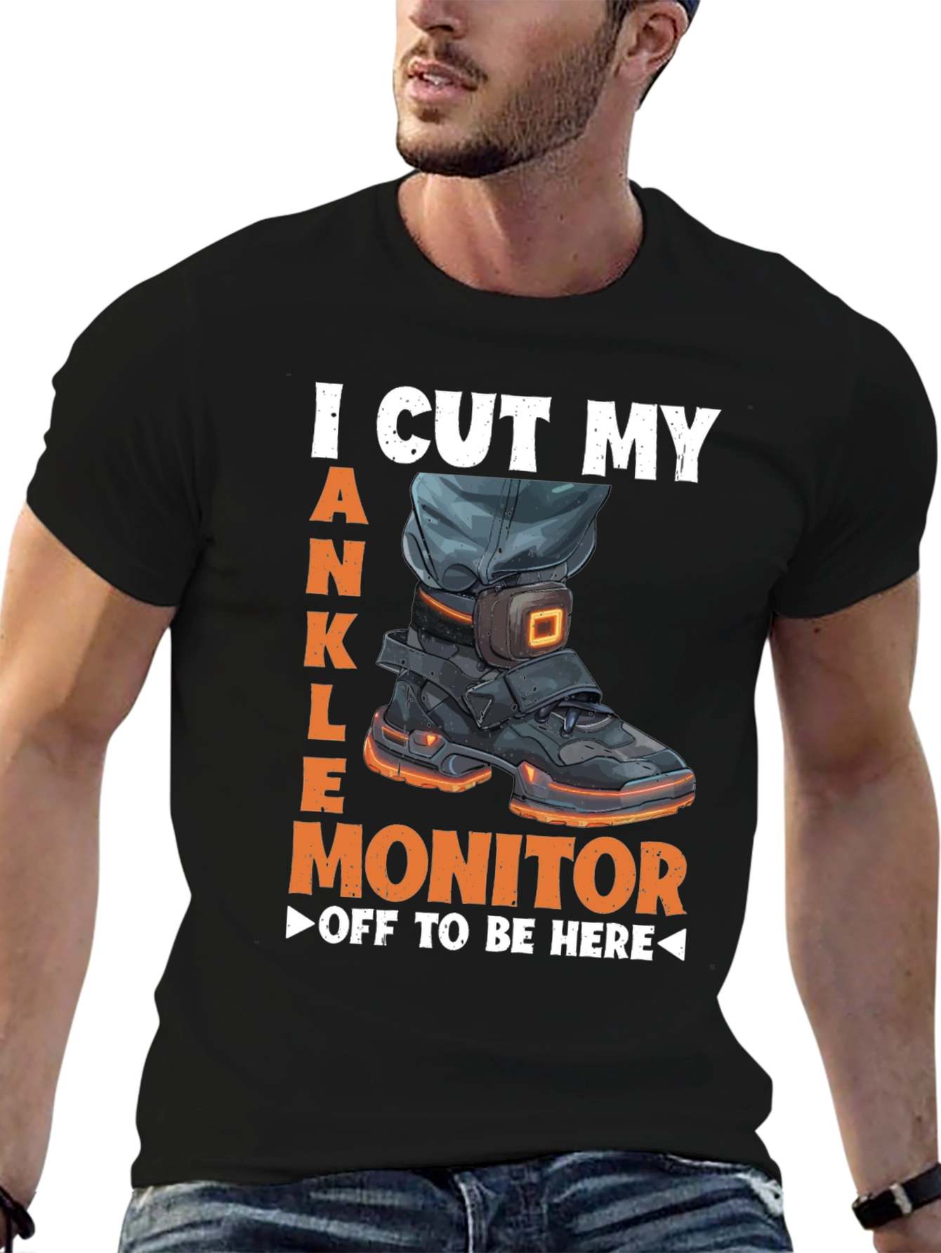 Black Ankle Monitor Cut Off T-Shirt Funny Humor Novelty Tee view 6