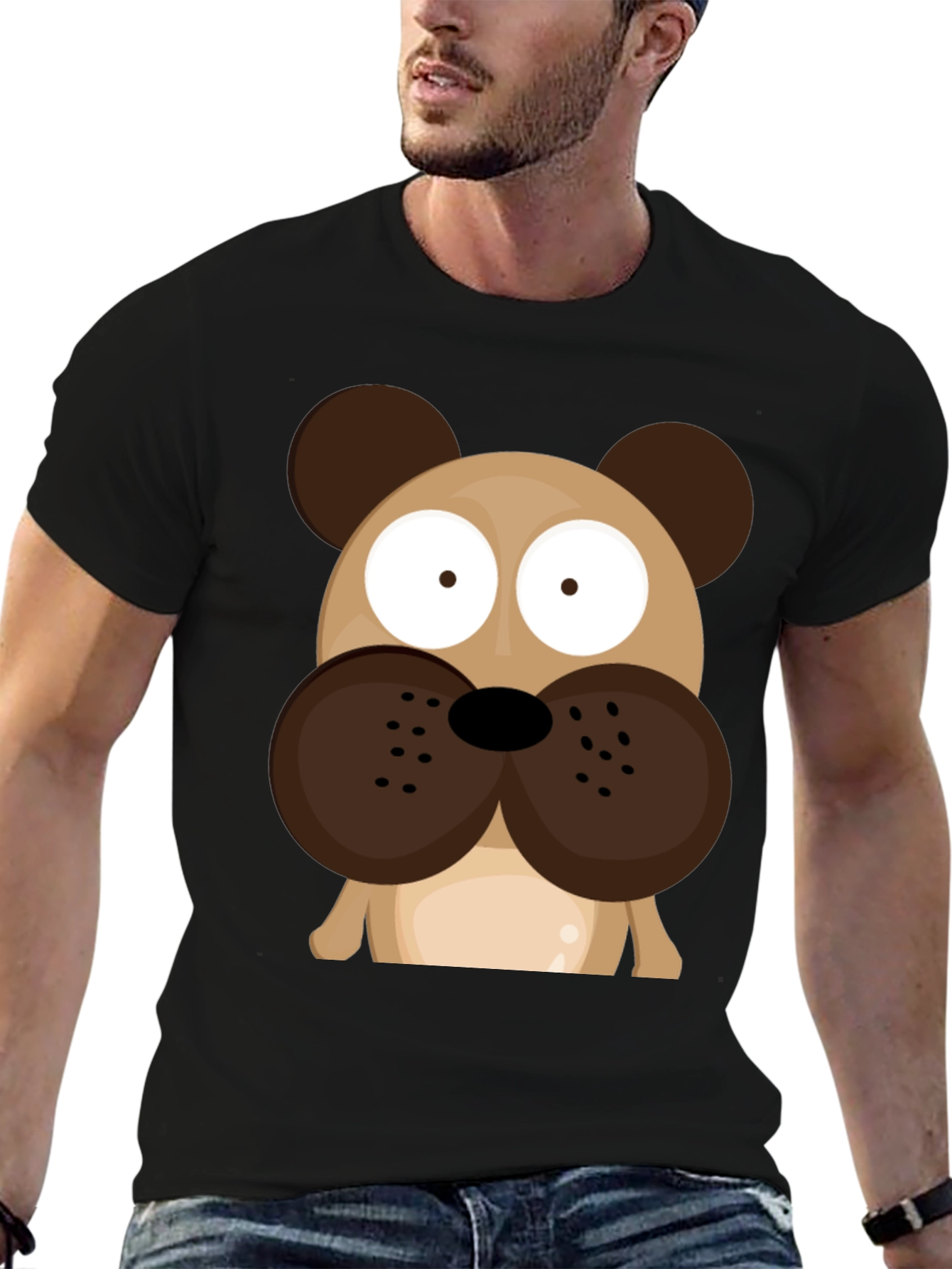 Black Cartoon Dog Graphic T-Shirt - Men's Black Tee view 6