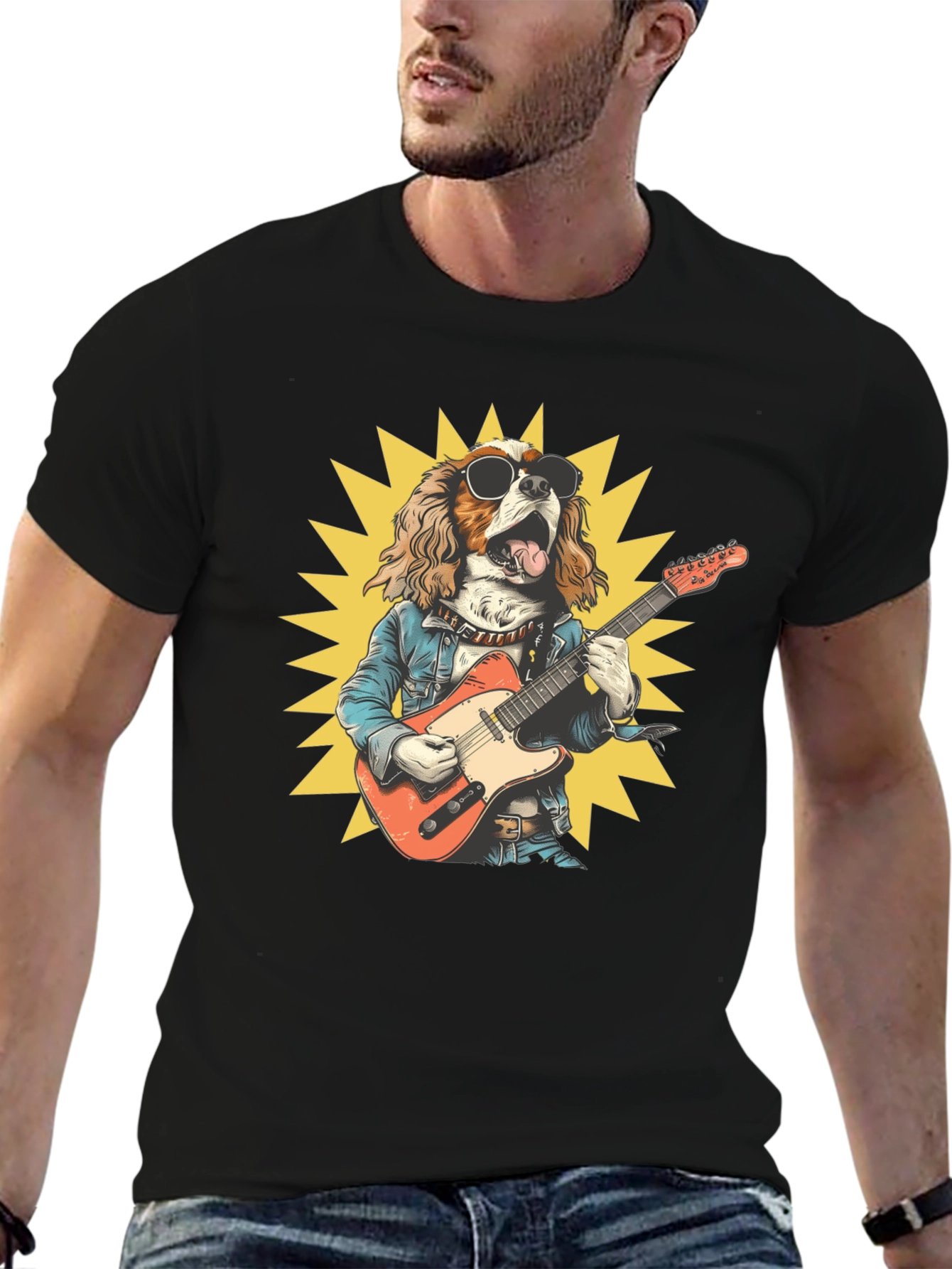 Black Dog Rocker T-Shirt: Cool Canine Guitarist view 6