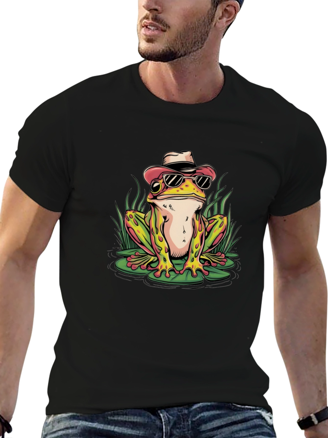 Black Frog with Hat Graphic T-Shirt view 6