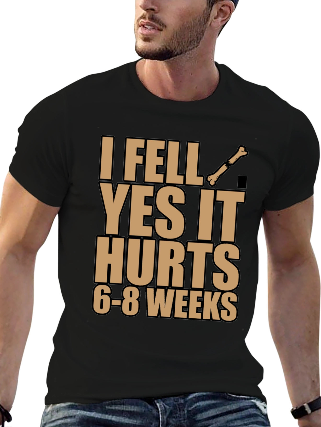 Black I Fell Bone Humor Black T-Shirt view 6