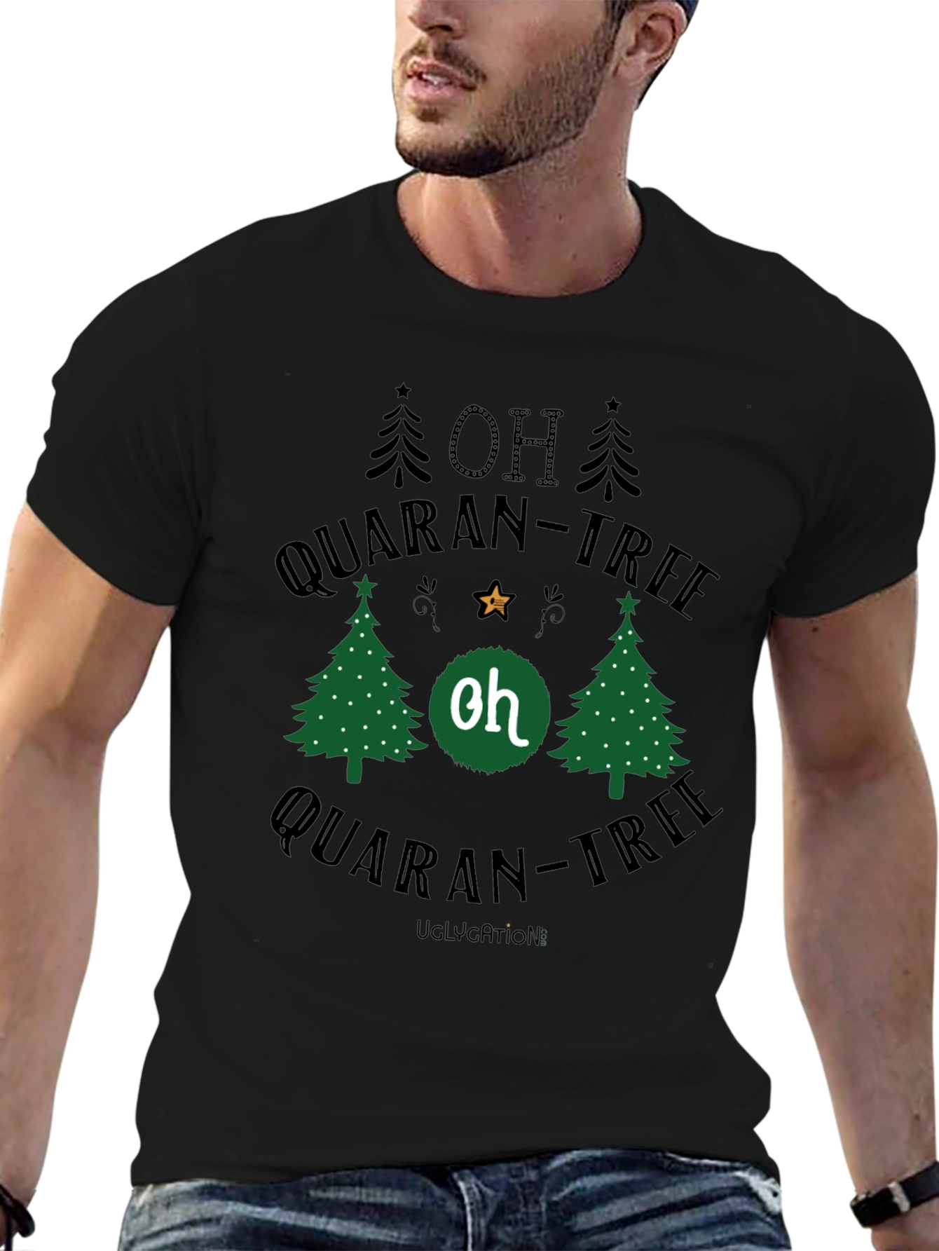 Black Oh Quaran-Tree Black Cotton T-Shirt view 6