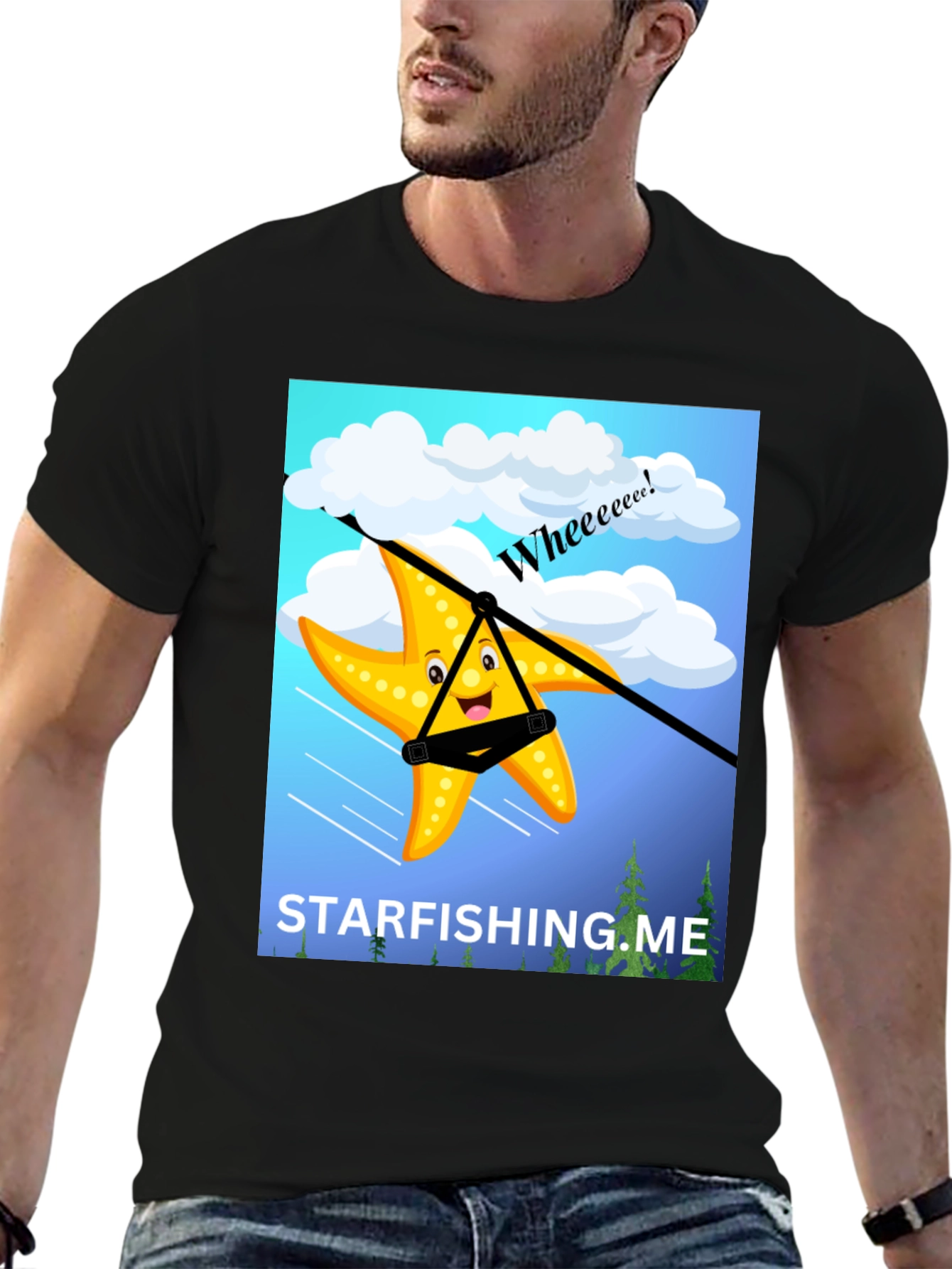 Black Starfishing.me Ziplining Starfish Graphic Tee view 6