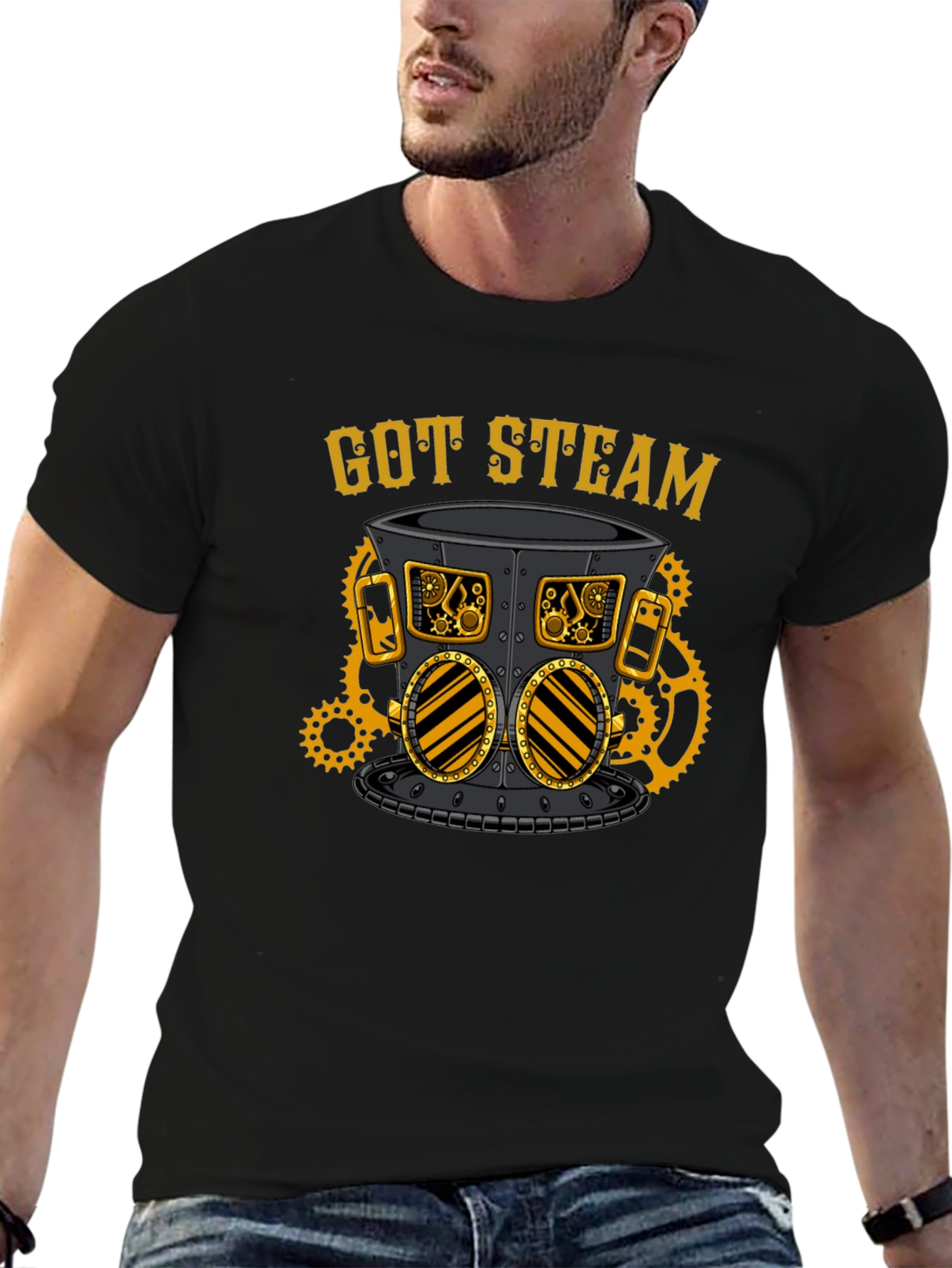 Black Steampunk "Got Steam" Graphic Tee view 6