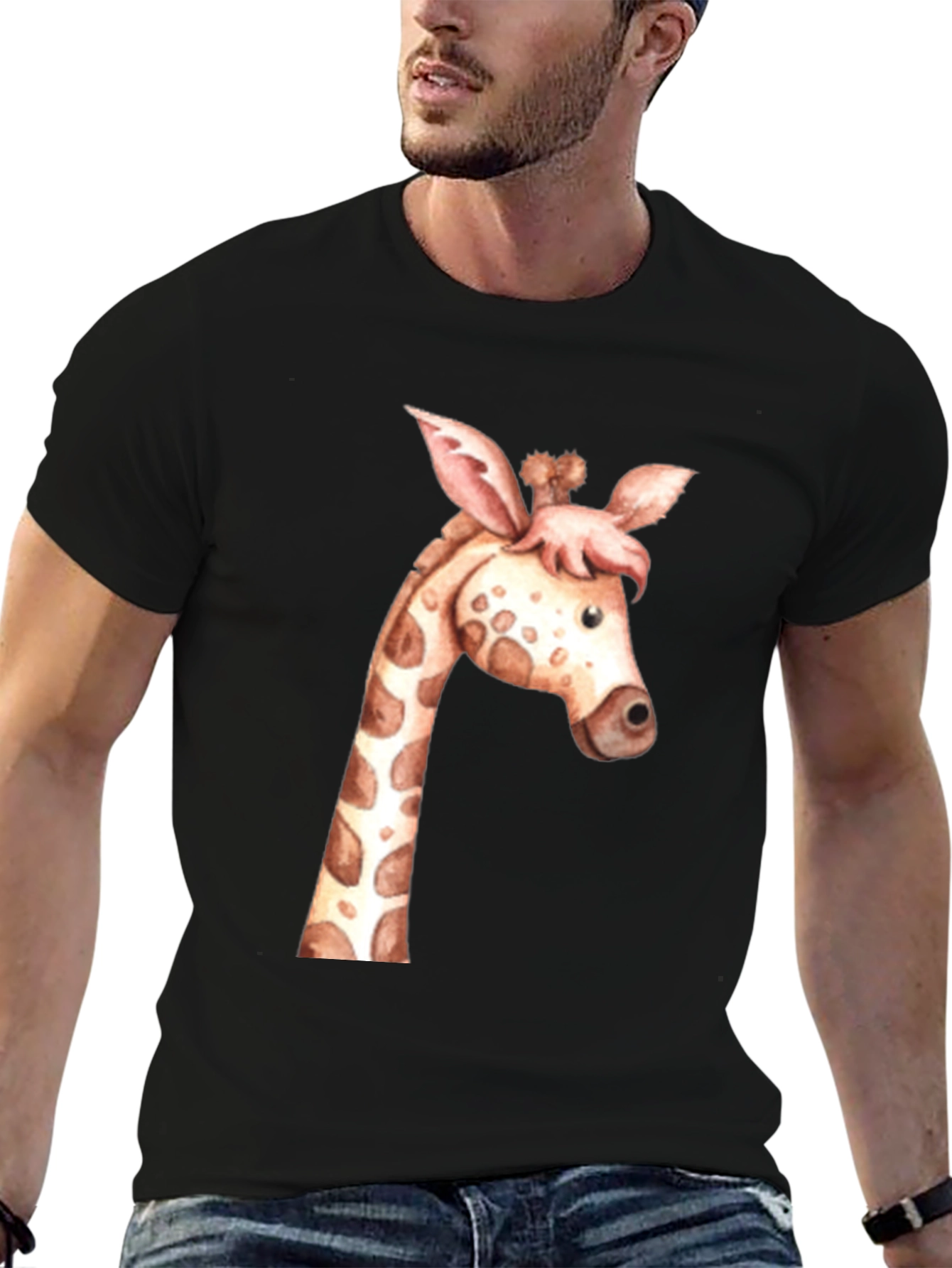 Black Giraffe Graphic Tee - Unisex Black T-Shirt view 6