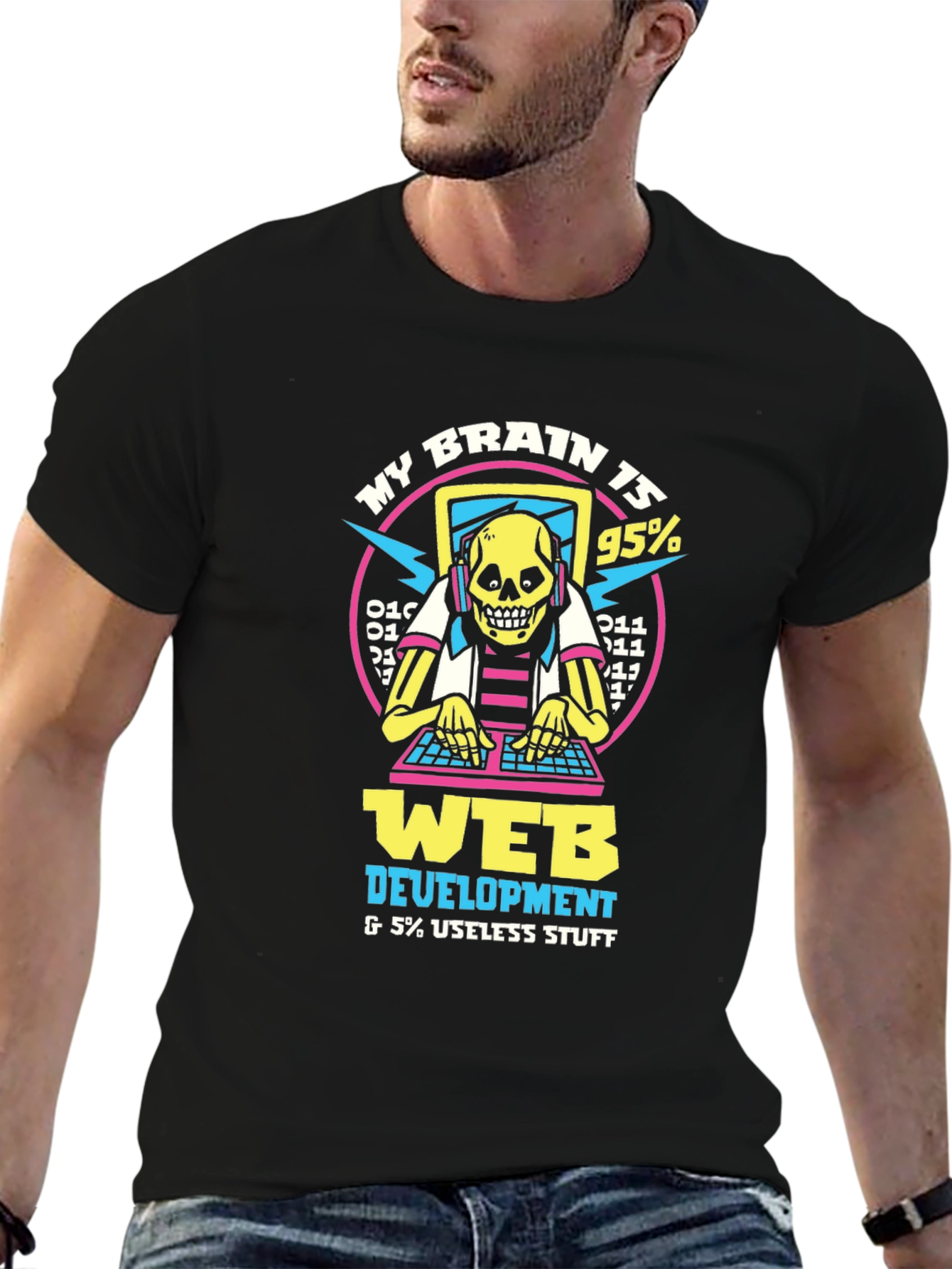 Black Web Developer Brain T-Shirt - Coding Humor Apparel view 6