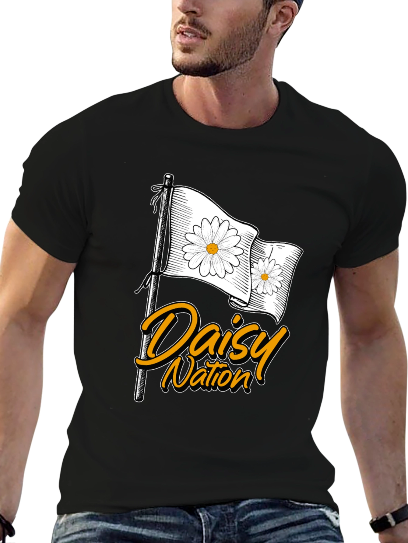 Black Daisy Nation Graphic T-Shirt - Black Cotton Tee view 6