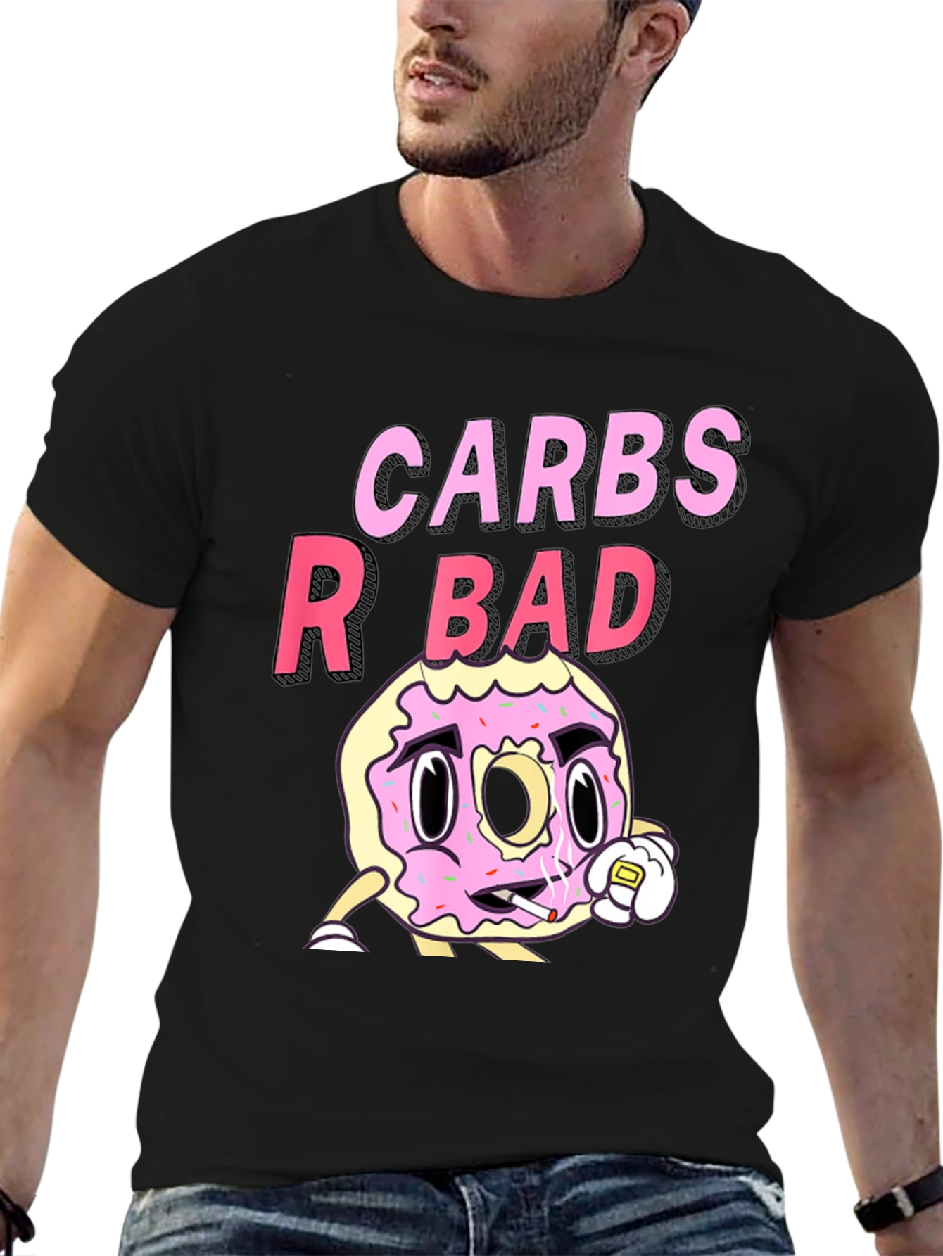 Black Carbs R Bad T-Shirt Funny Donut Design view 6