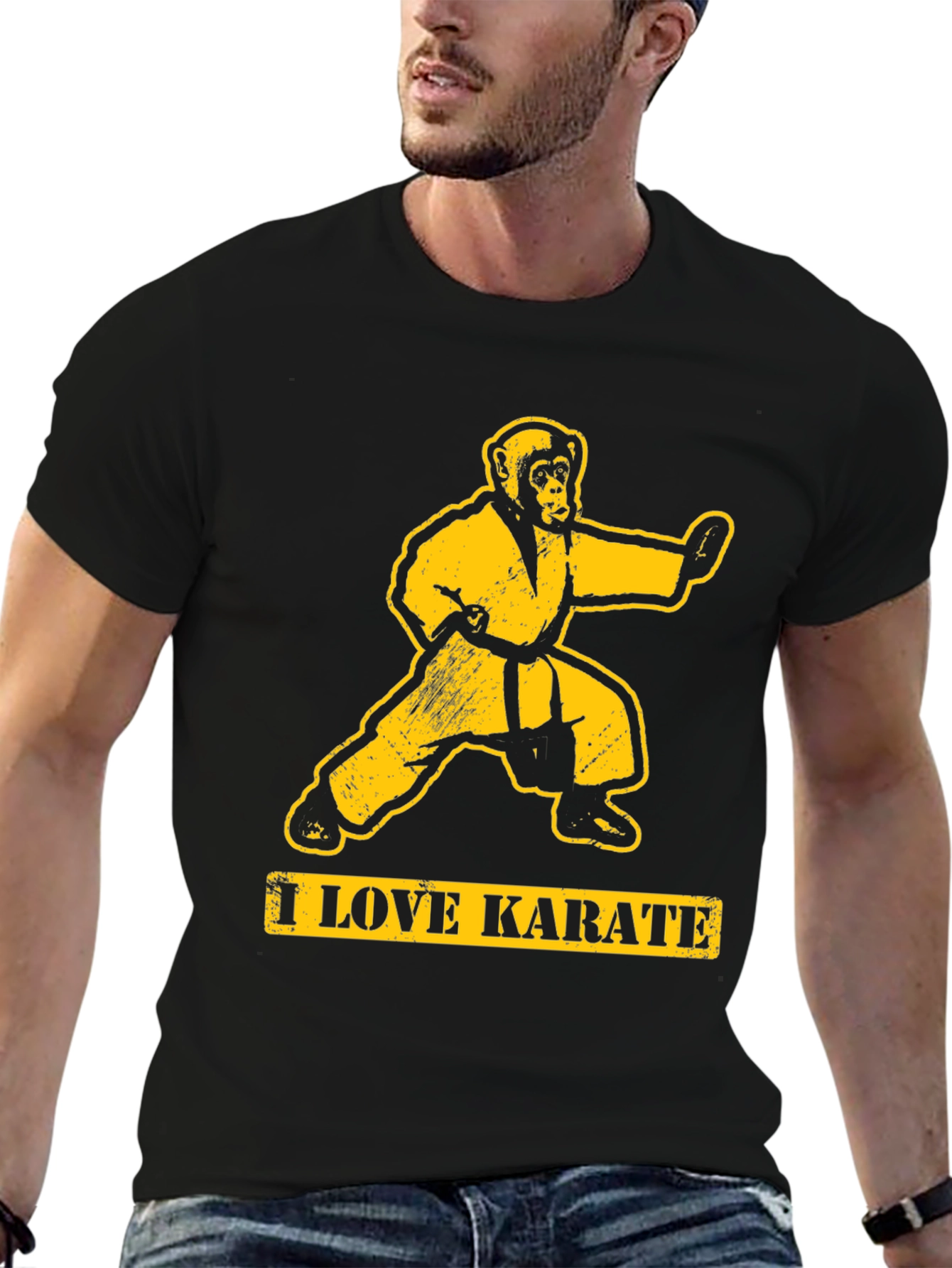 Black I Love Karate Monkey Graphic T-Shirt view 6