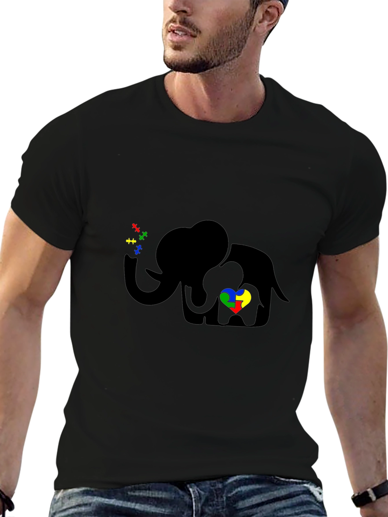 Black Autism Awareness Elephant T-Shirt view 6