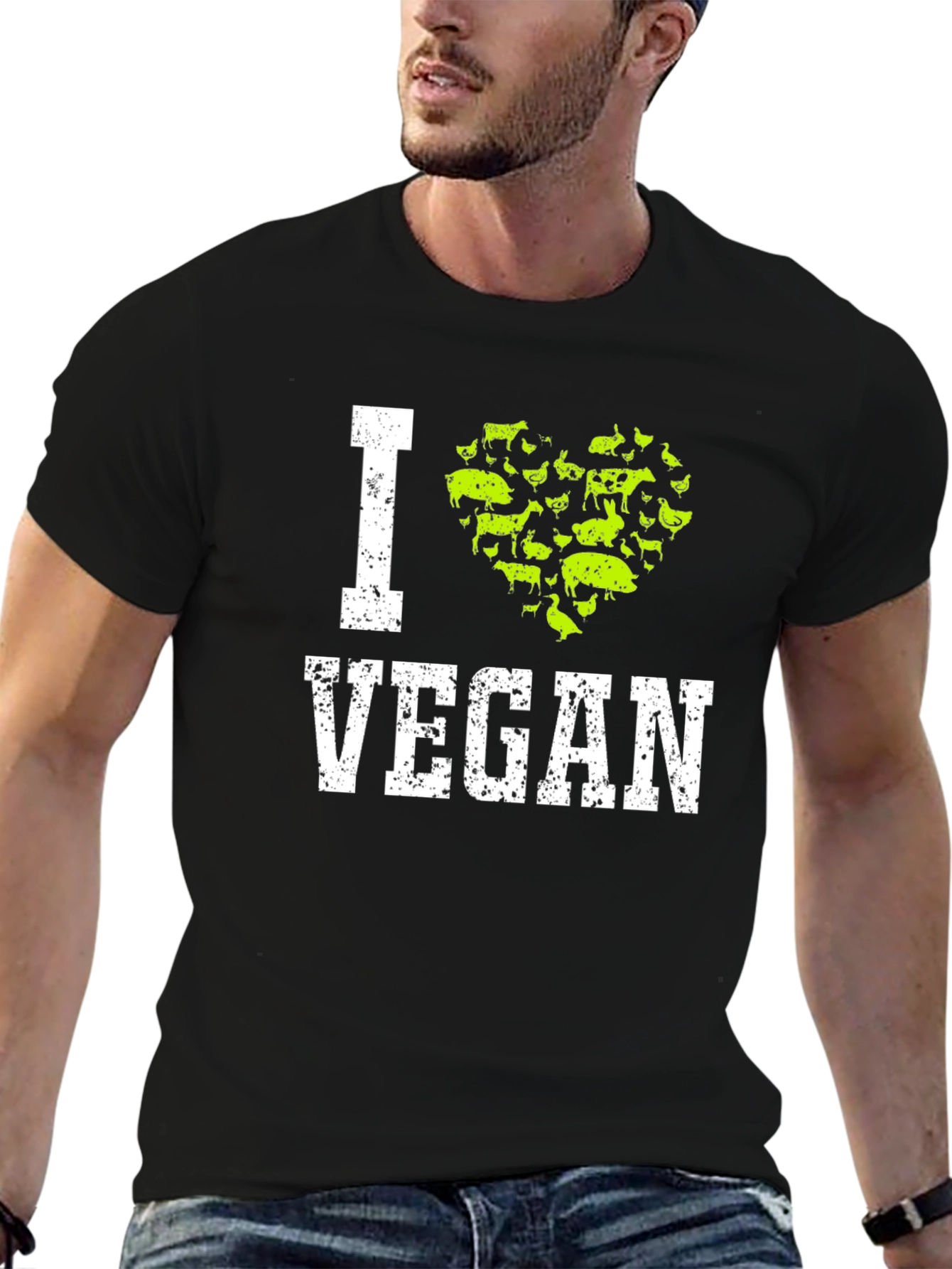 Black I Heart Vegan Graphic T-Shirt - Animal Lover Tee view 6