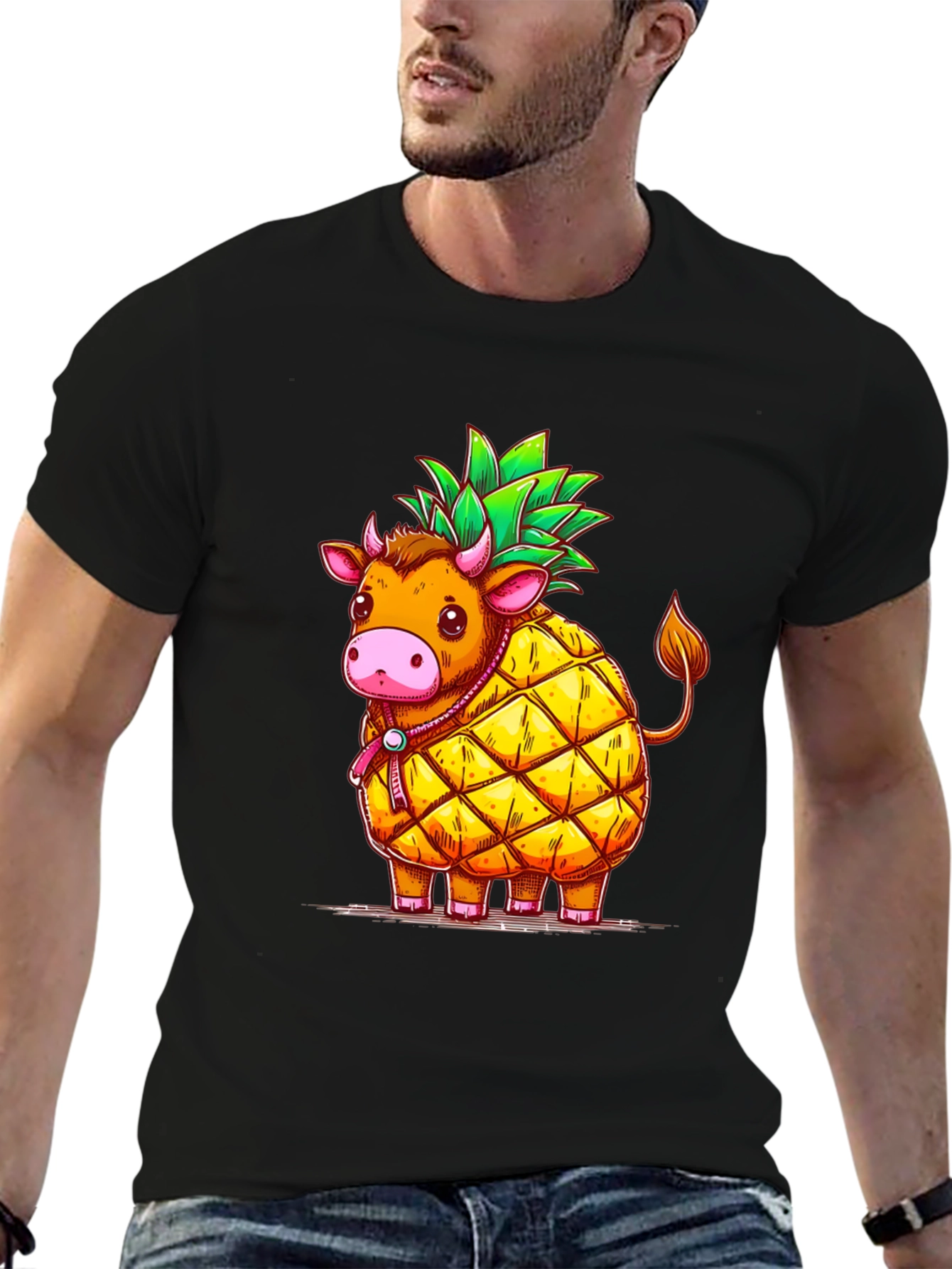 Black Pineapple Cow Graphic Tee view 6