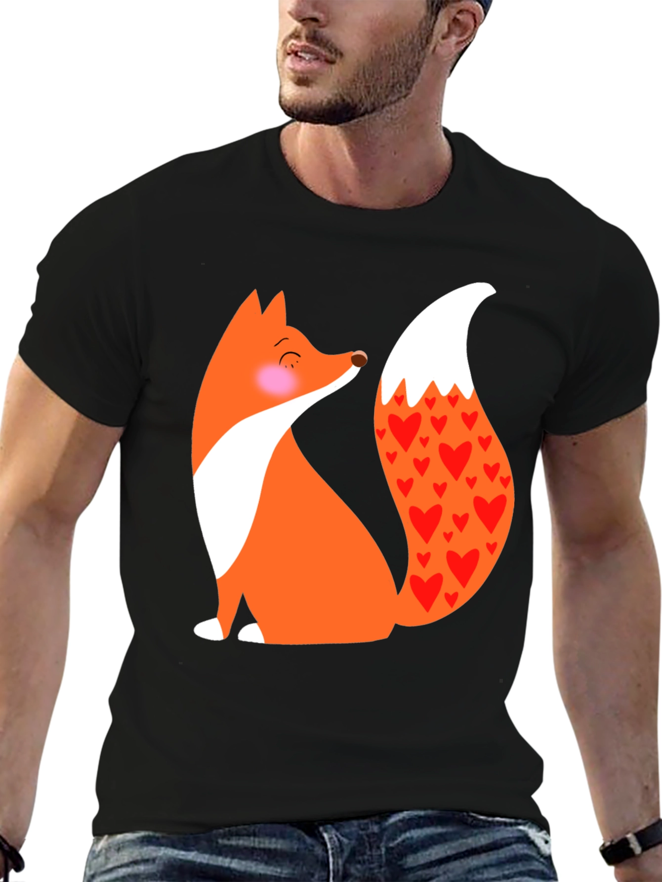Black Fox with Hearts T-Shirt - Cute & Stylish Animal Tee view 6