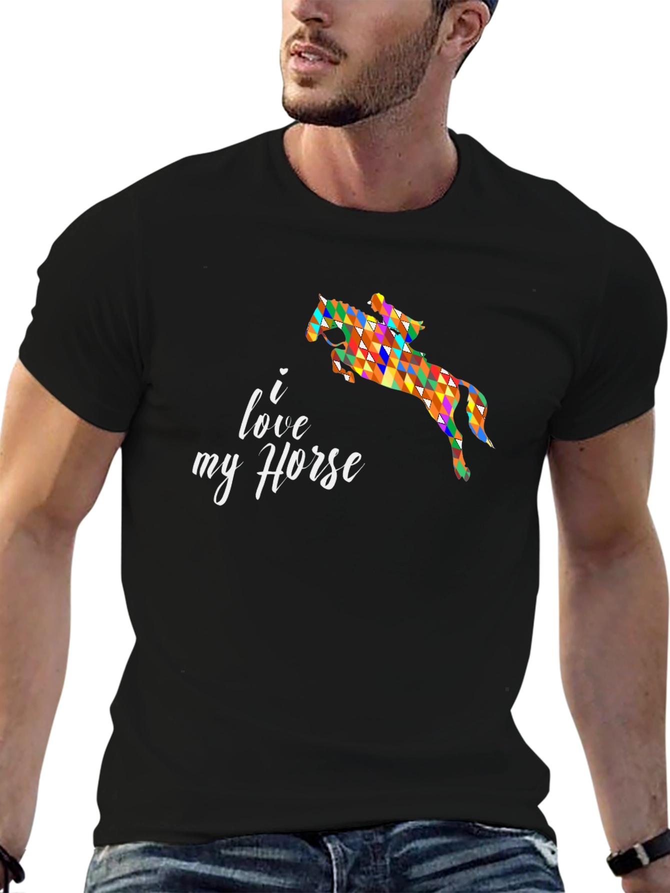 Black I Love My Horse T-Shirt Colorful Equestrian Tee view 6