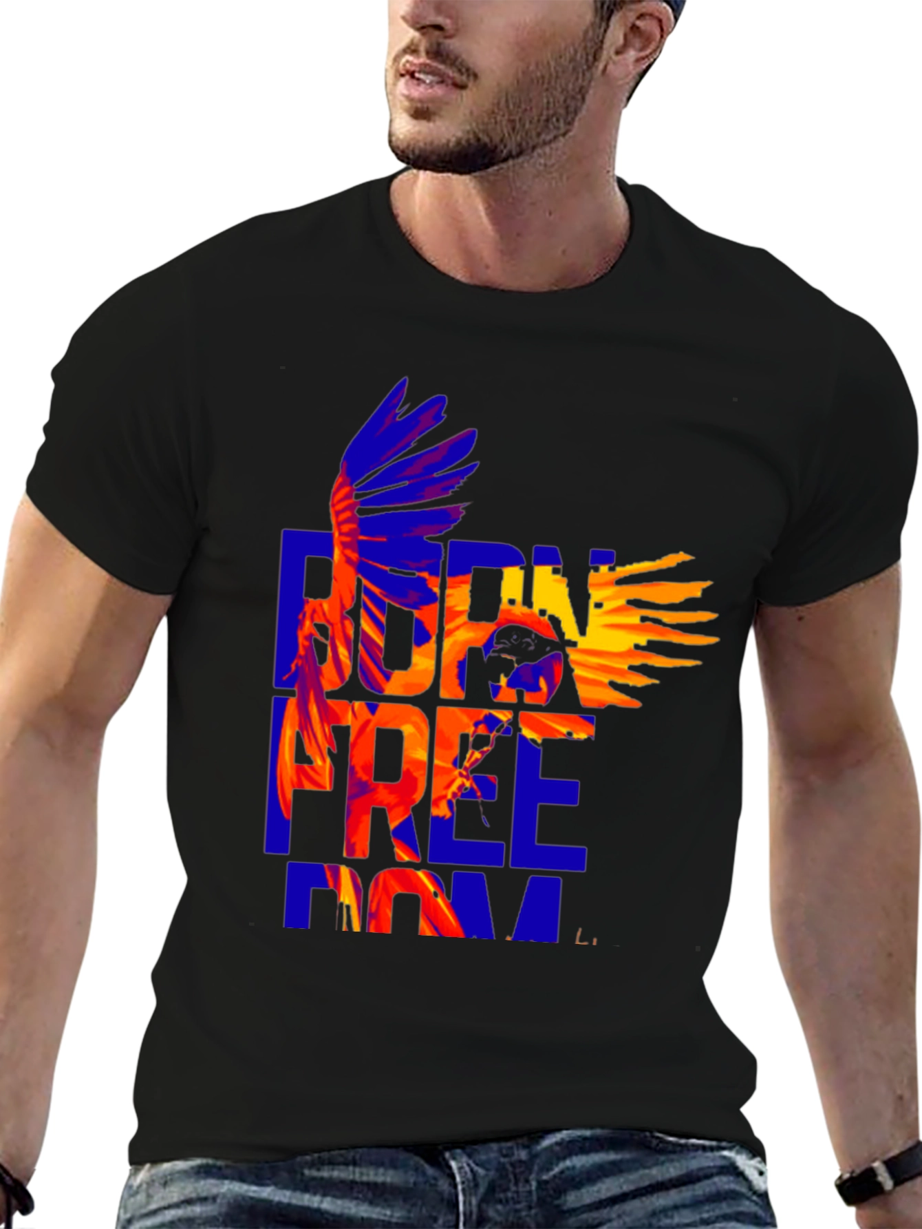 Black Born Free Eagle Graphic Tee - Stylish Cotton T-Shirt view 6