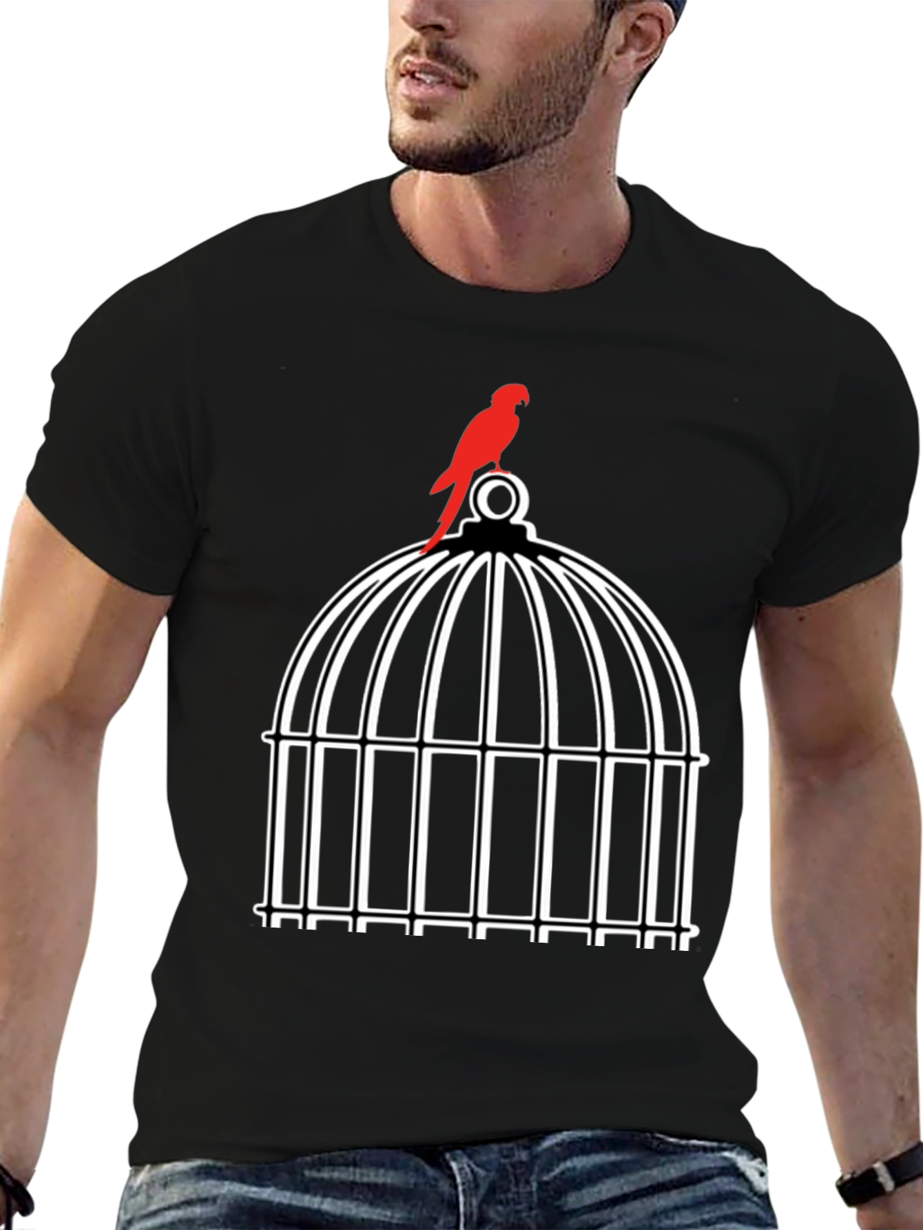 Black Birdcage Graphic Tee - Unique Design view 6