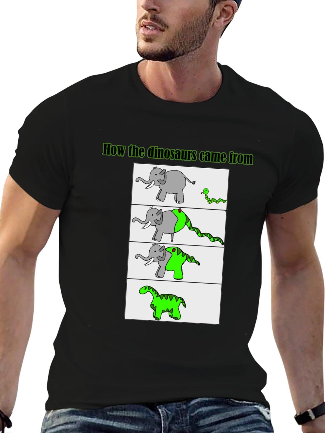 Black Funny Dinosaur Evolution Graphic T-Shirt view 6