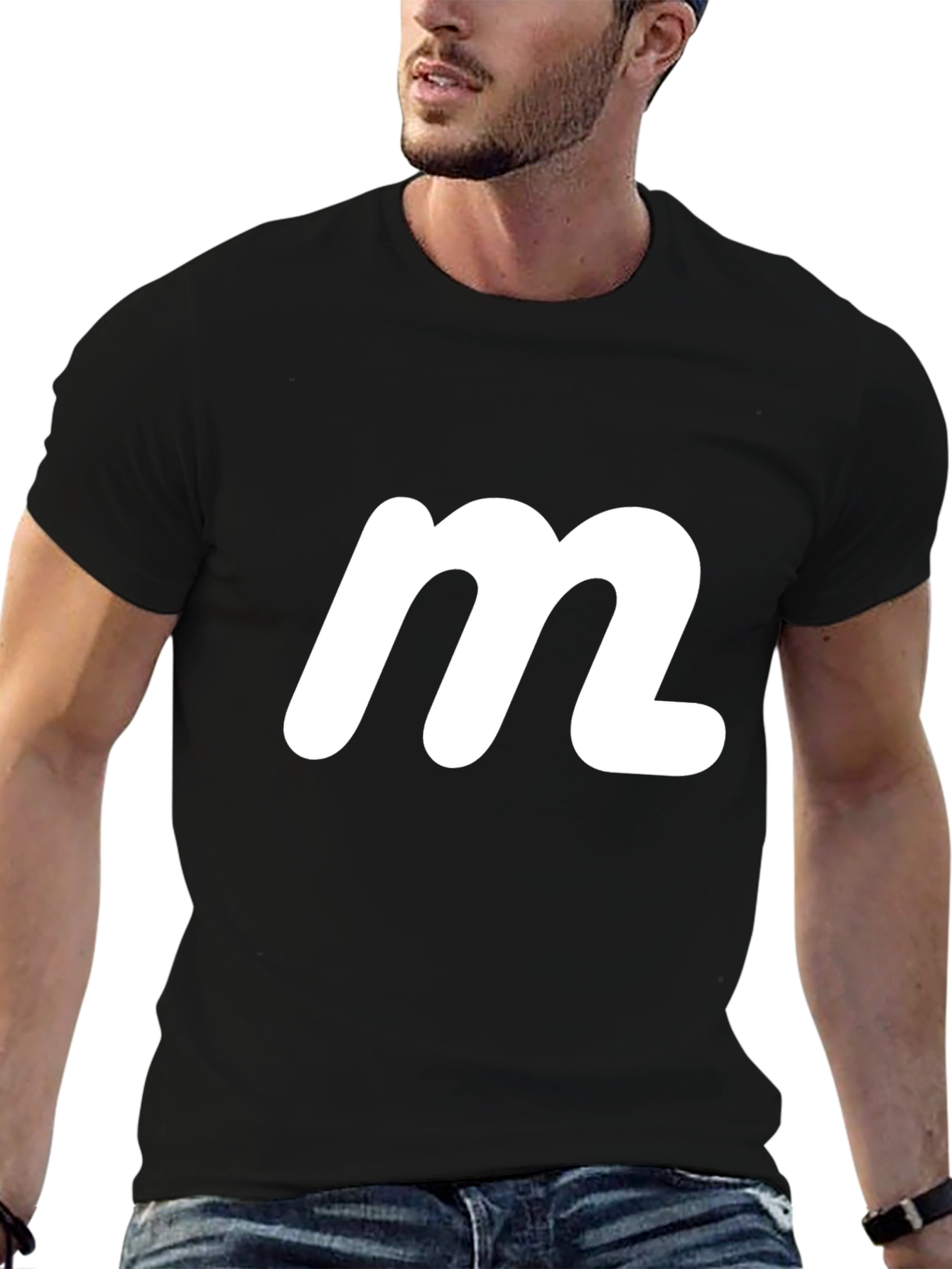 Black Minimalist Black Tee with White 'M' Logo view 6