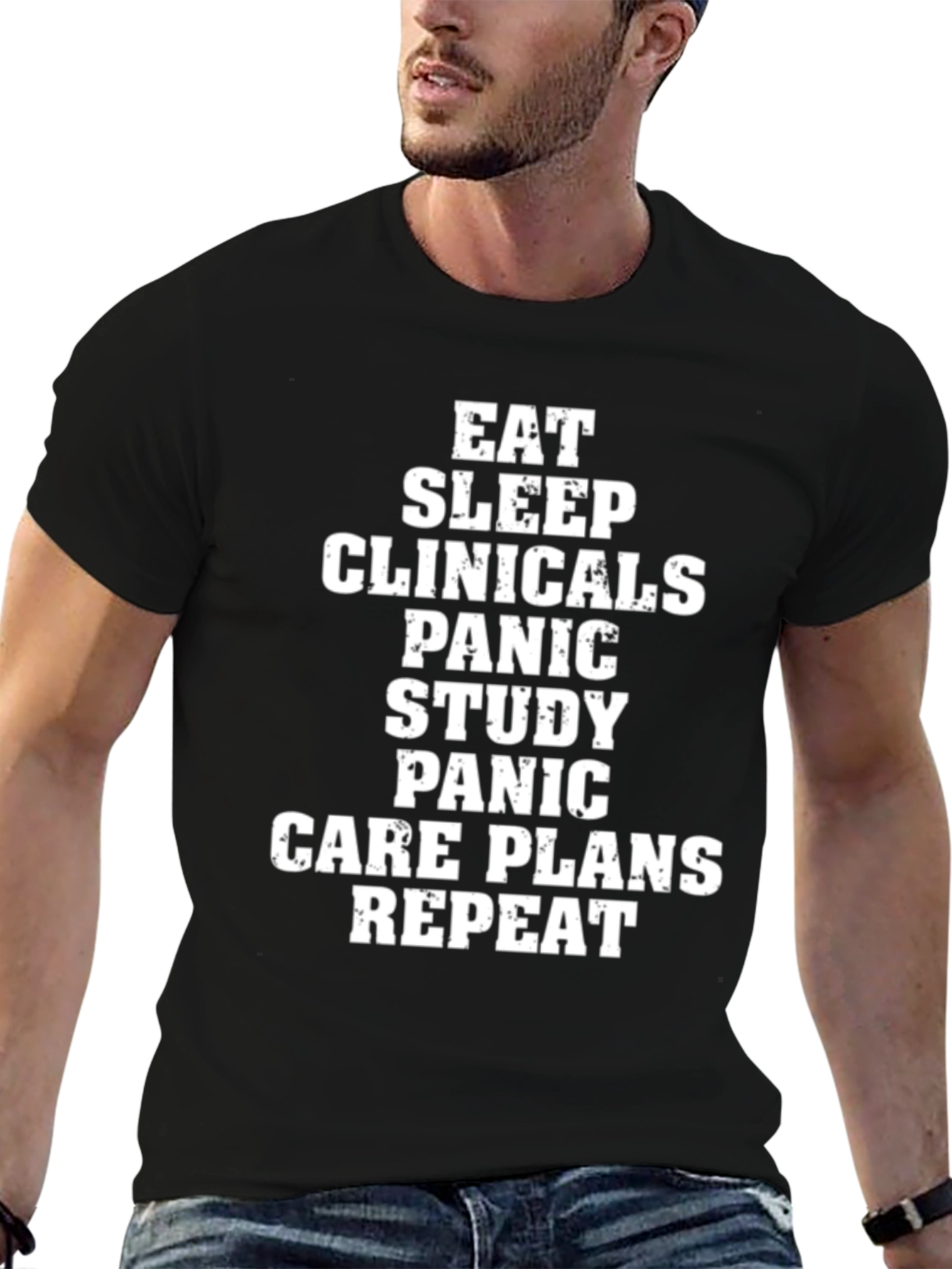 Black Eat Sleep Clinicals Panic Repeat Black T-Shirt view 6