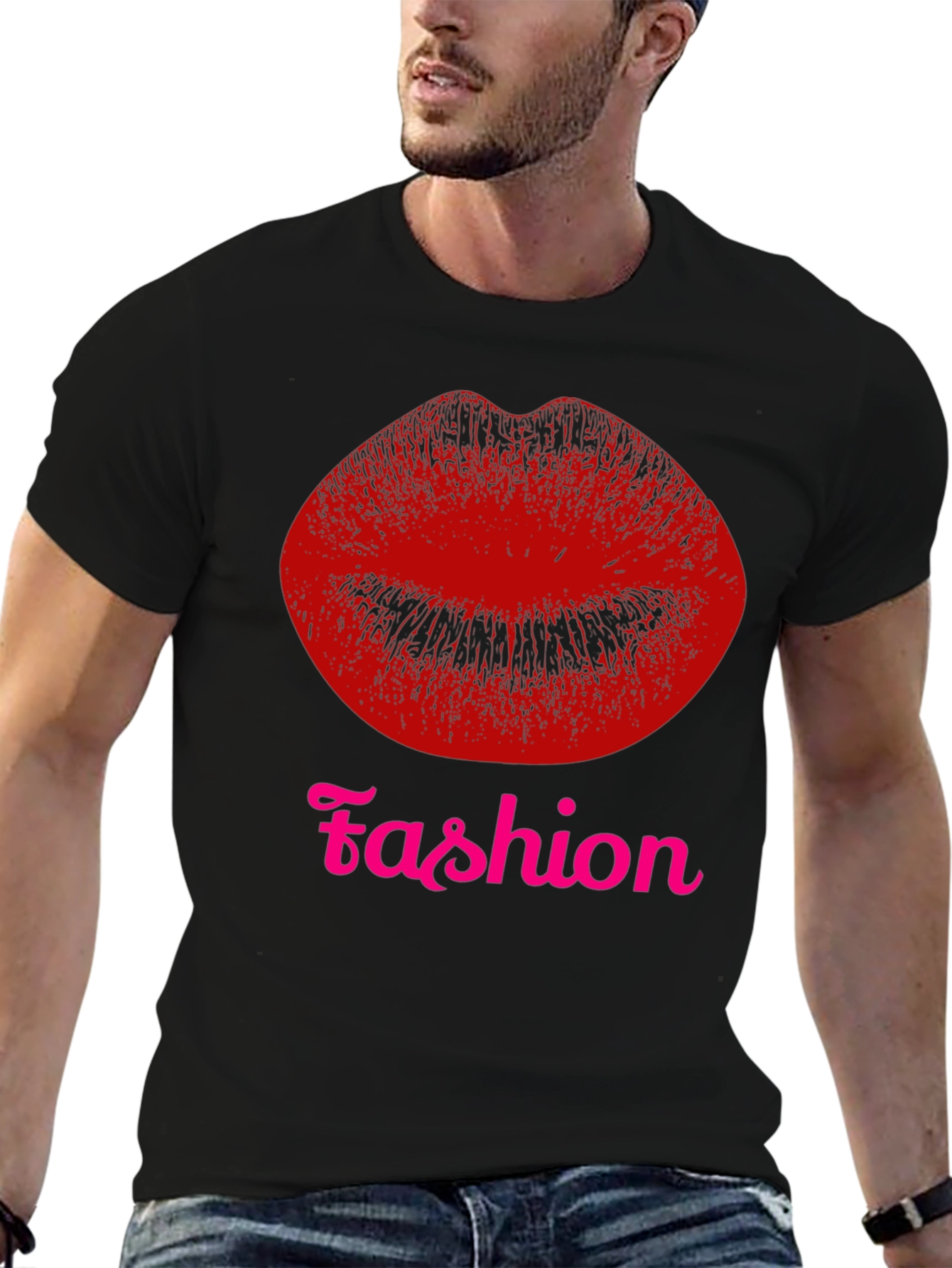 Black Fashion Lips Graphic Tee - Black T-Shirt view 6