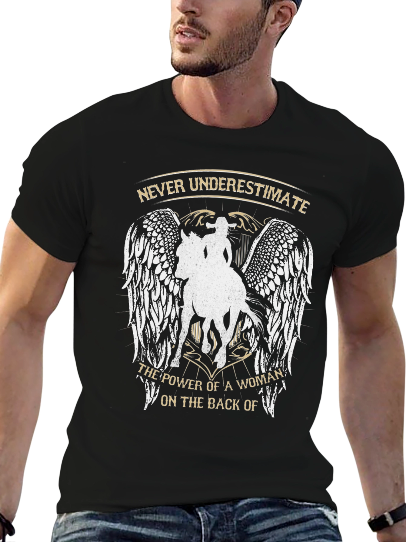 Black Never Underestimate Woman on Horseback Graphic Tee view 6