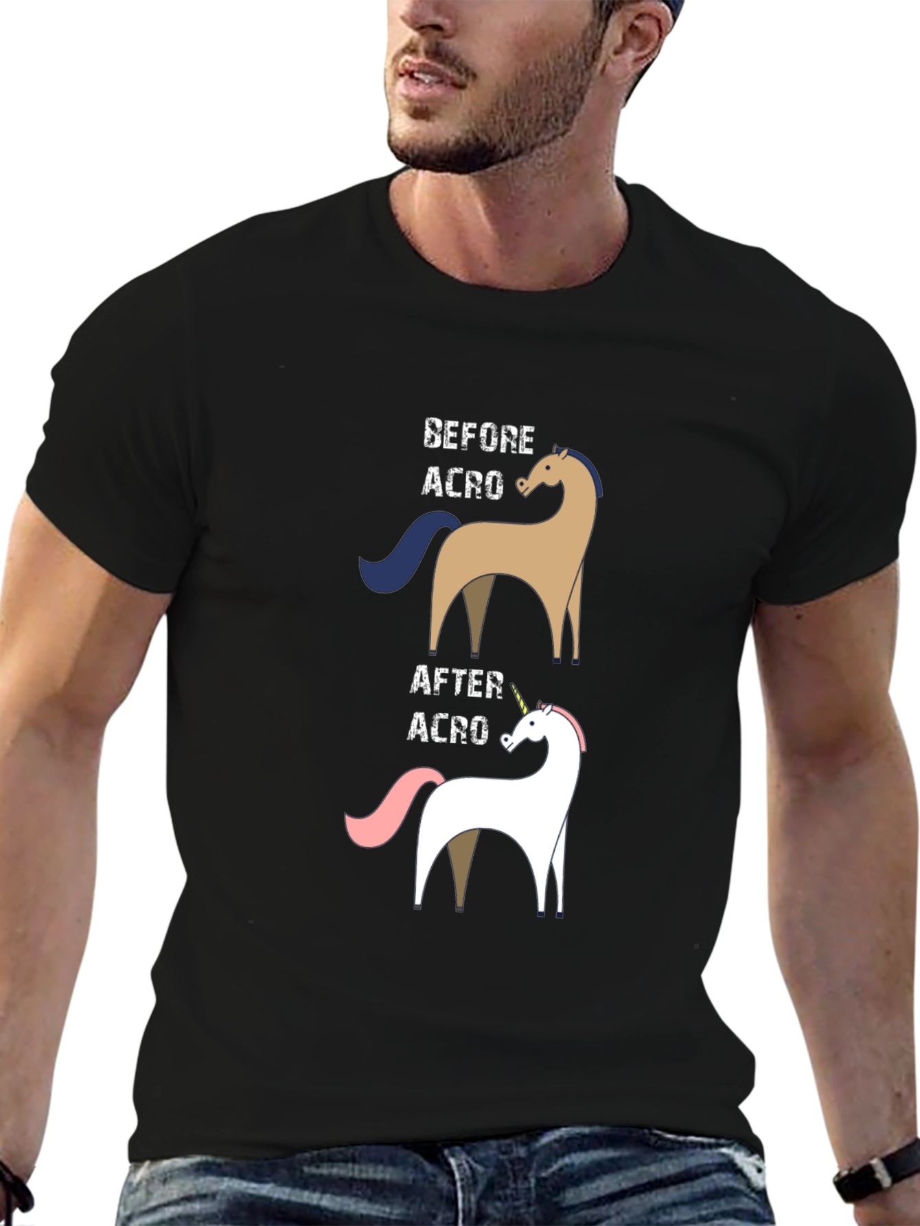 Black Funny Acro Unicorn T-Shirt view 6
