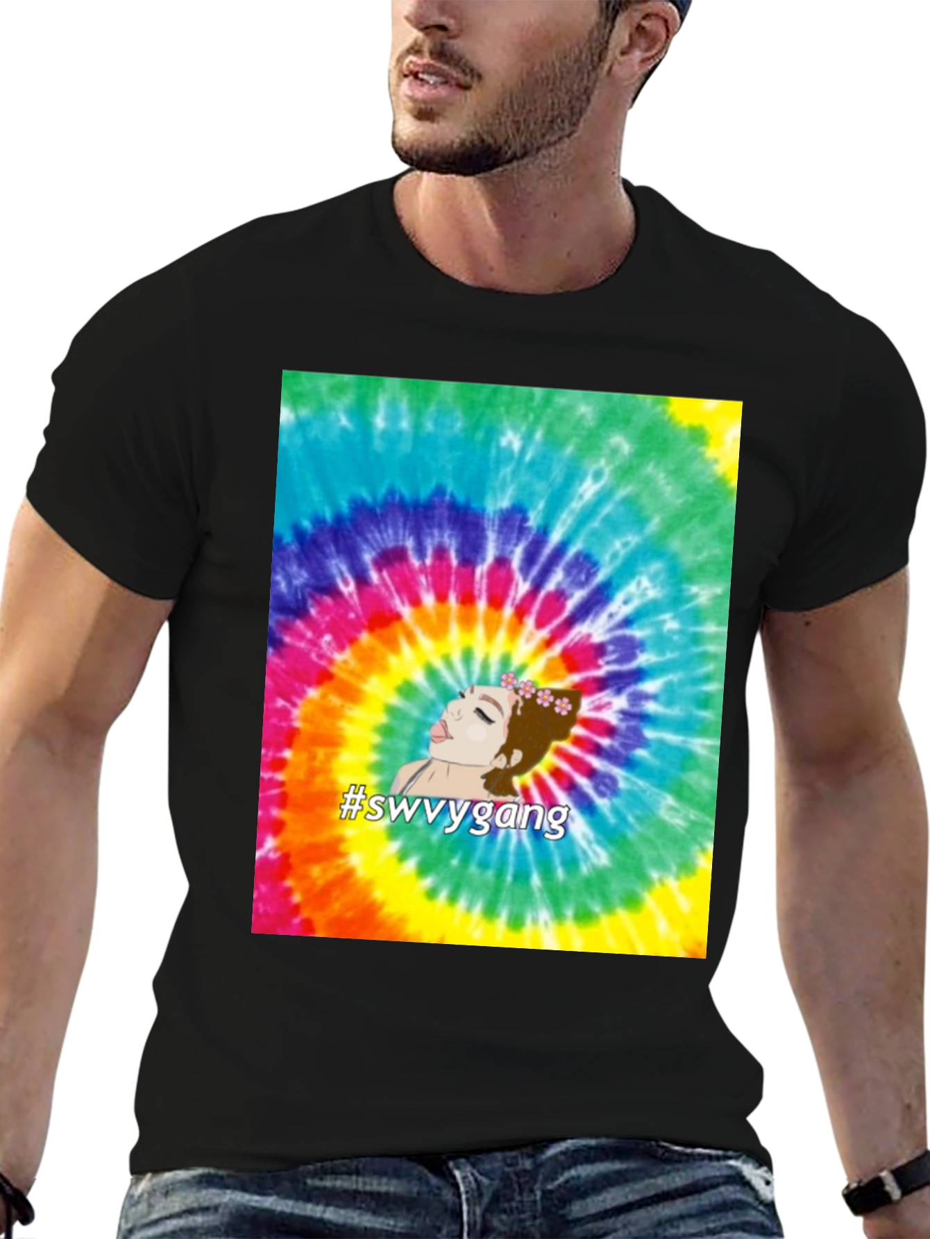 Black Tie-Dye Swvygang Graphic Tee - Casual Comfort view 6