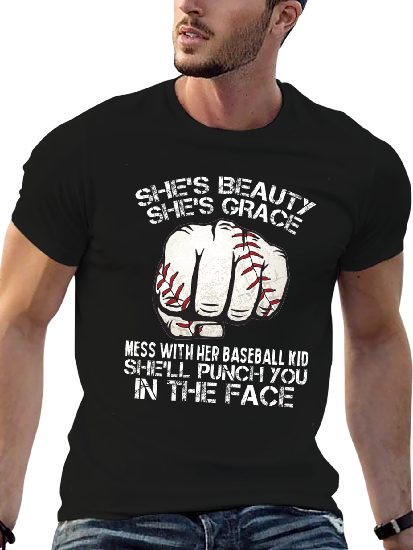 Black Baseball Mom Punch T-Shirt - Beauty and Grace view 6