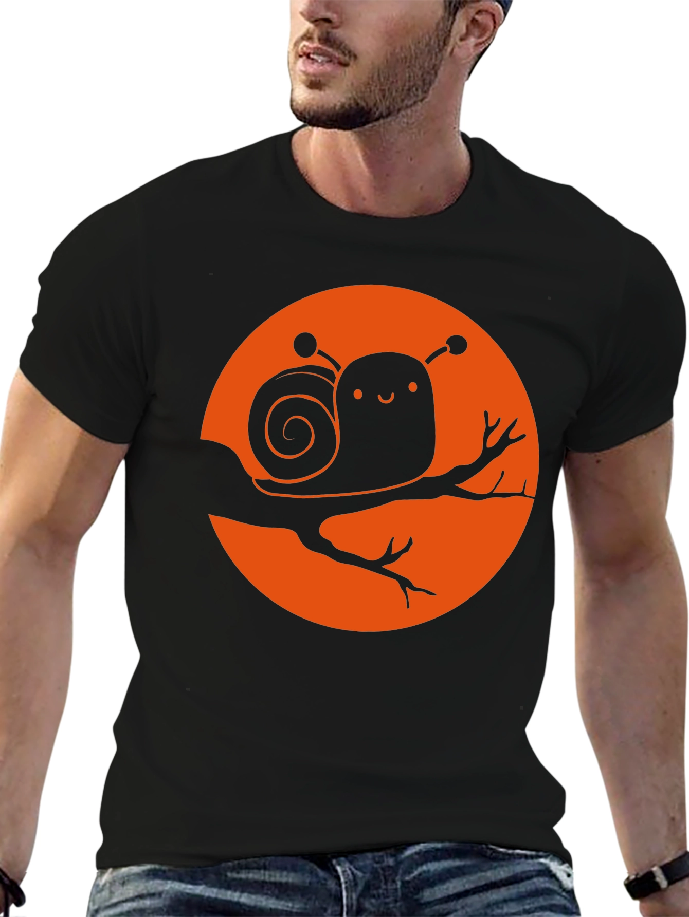 Black Cute Snail Graphic Tee - Unique Design view 6