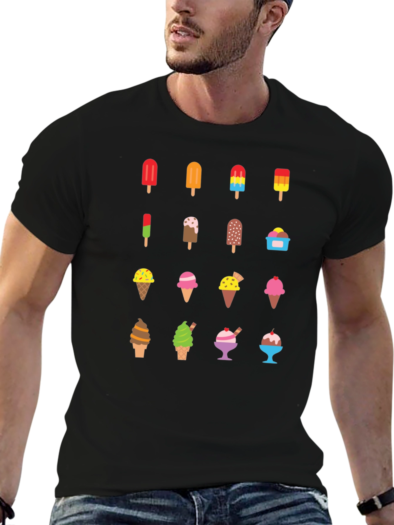 Black Ice Cream Graphic Print Black T-Shirt view 6