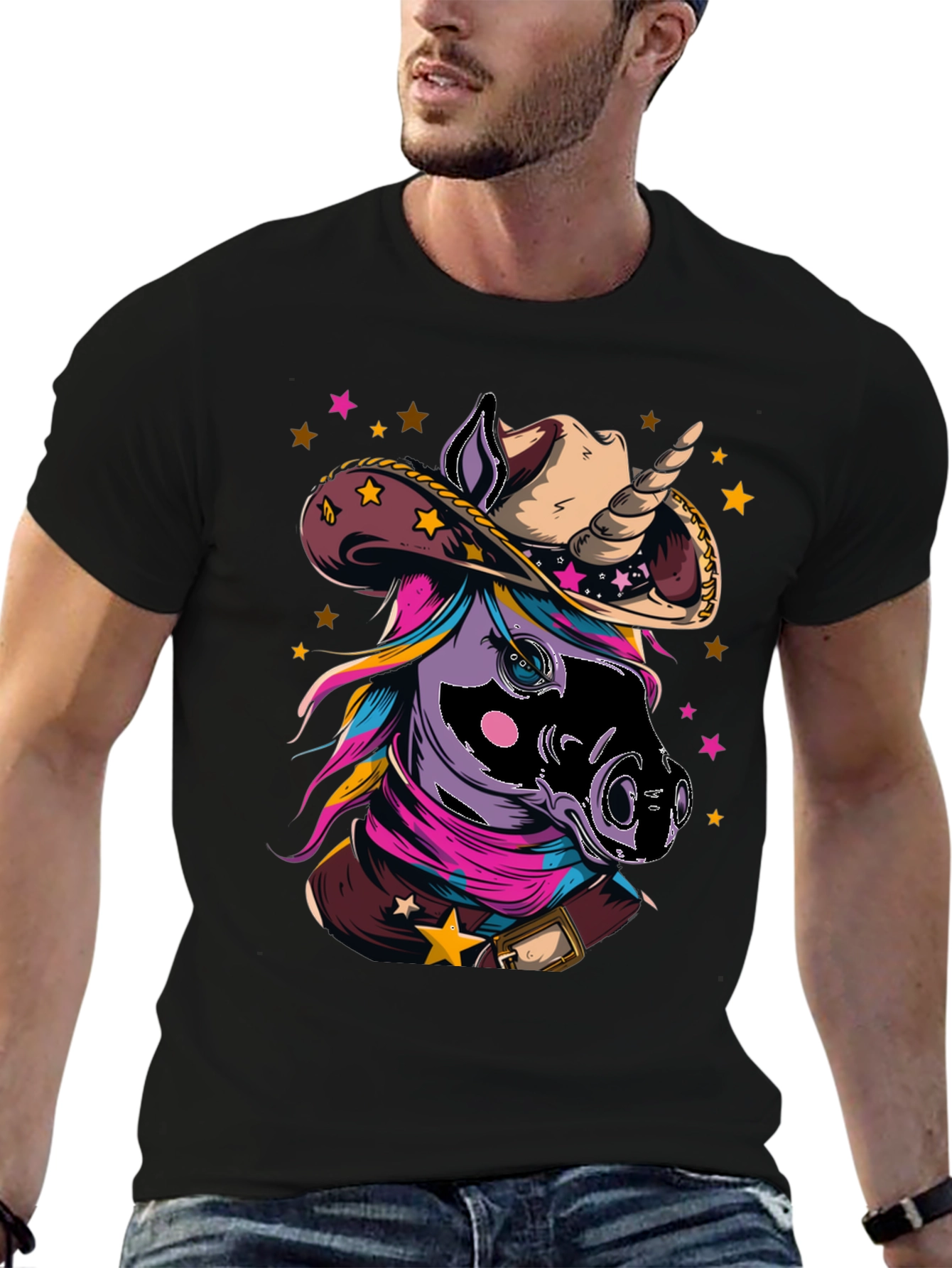 Black Cowboy Unicorn T-Shirt - Western Style Tee view 6