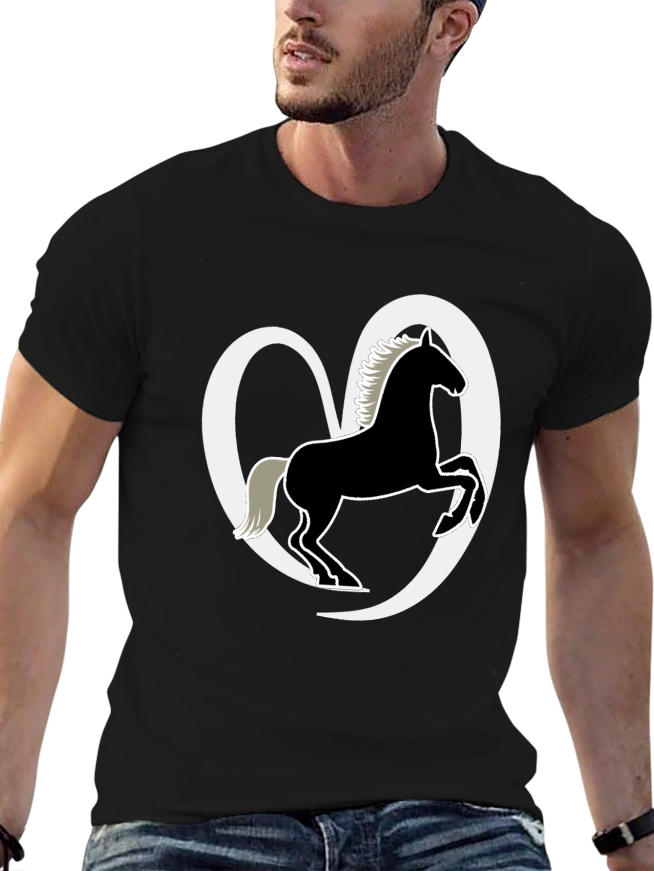Black Horse Lover's Tee - Black Cotton Blend Shirt view 6