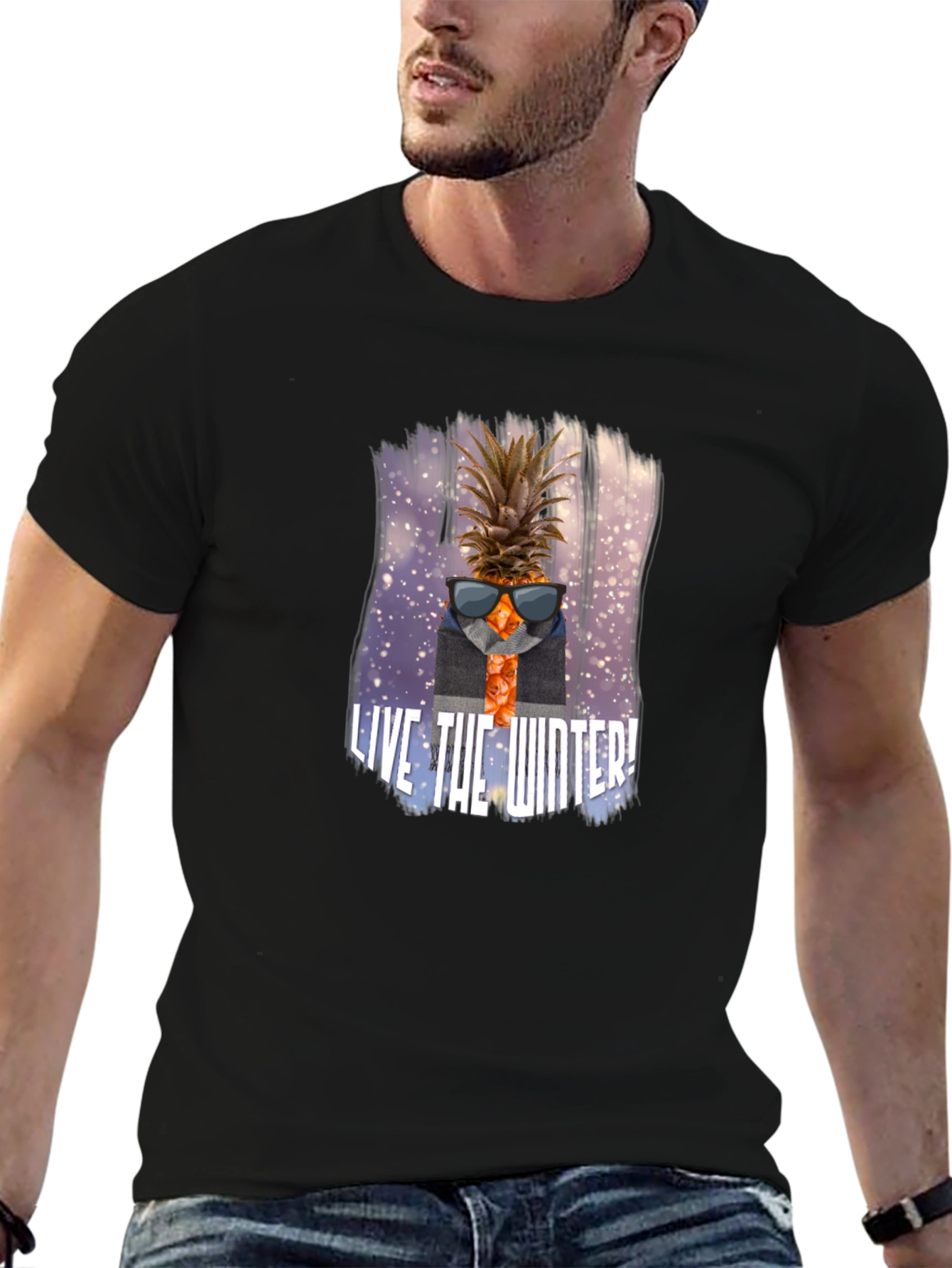 Black Pineapple Winter T-Shirt - Men's Black Graphic Tee view 6