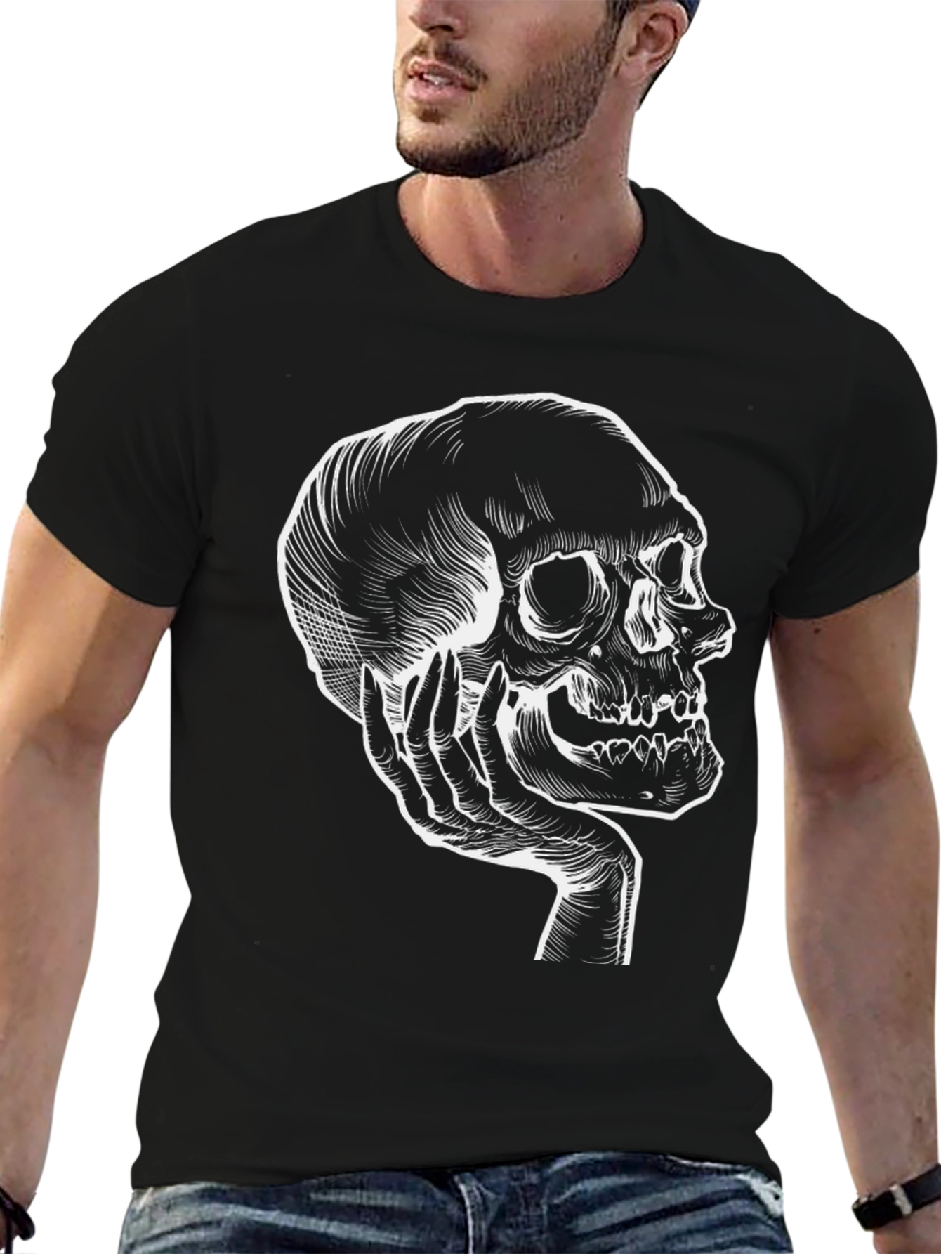Skull Hand Graphic Tee - Black Cotton T-Shirt - 6