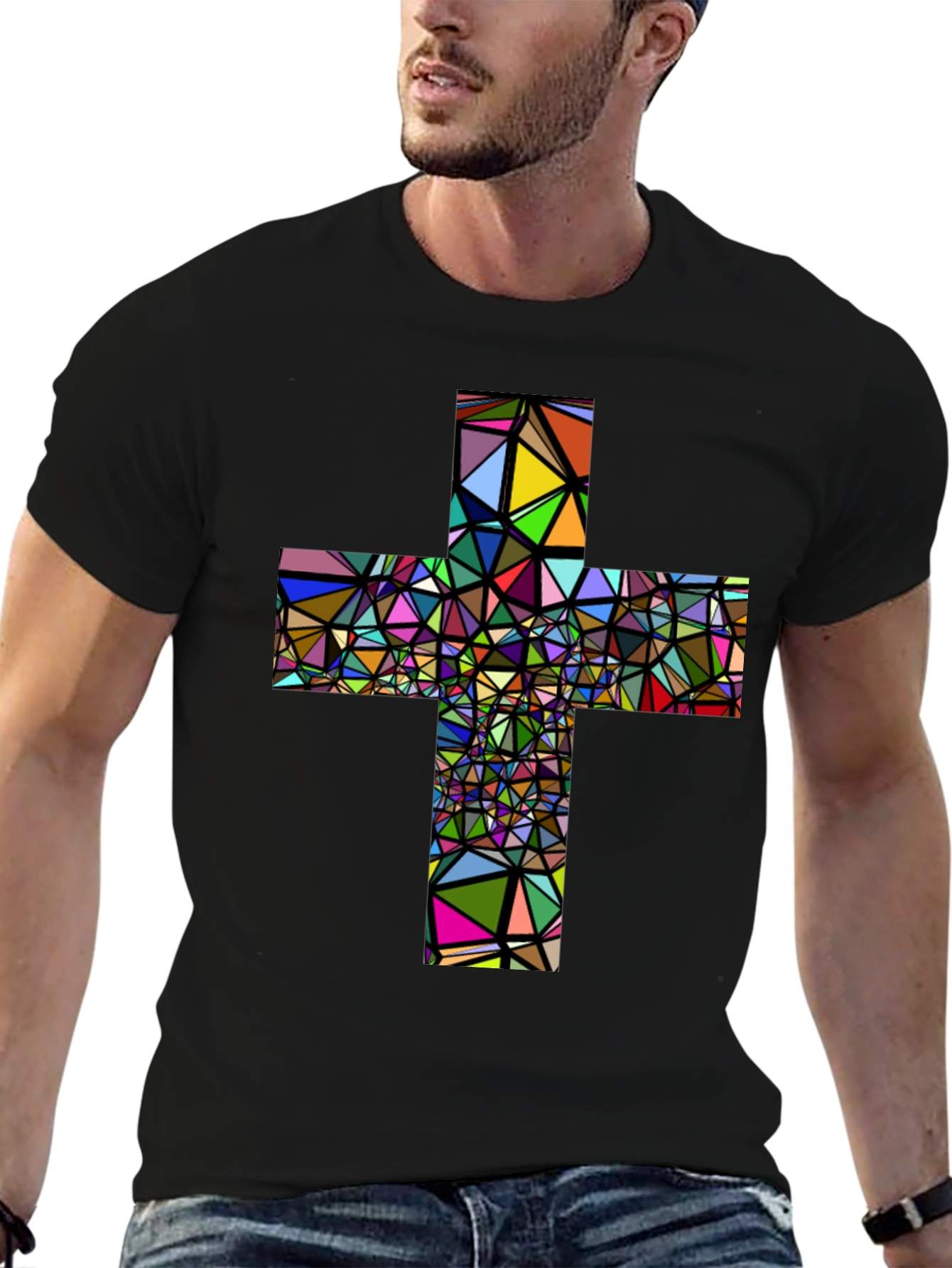 Black Geometric Cross Graphic T-Shirt - Black view 6
