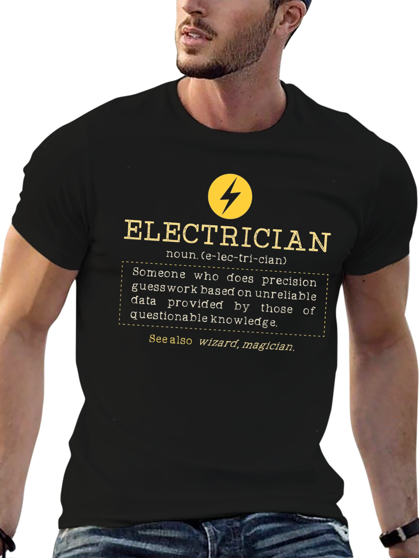 Black Electrician Definition Graphic Tee - Black view 6