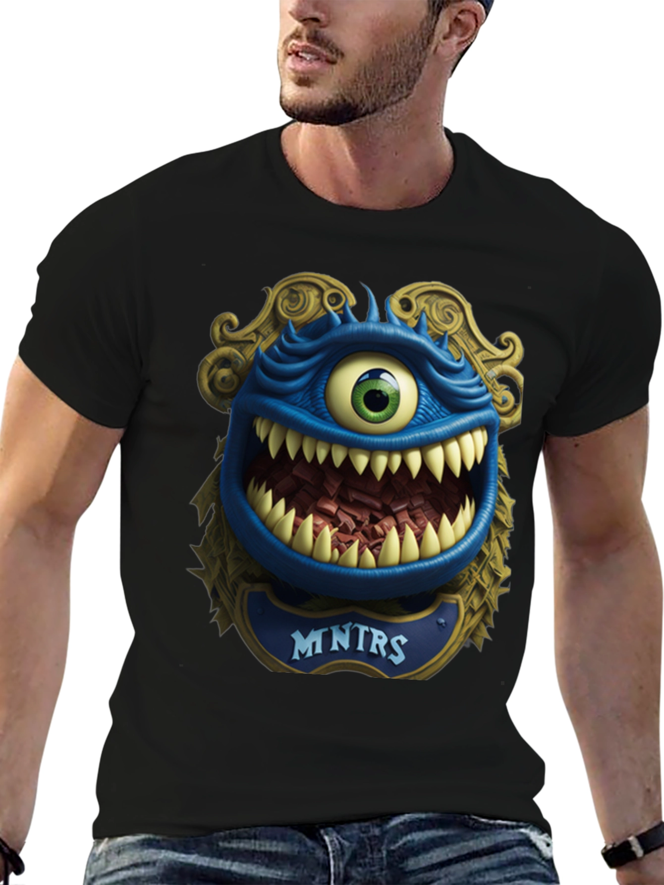 Black Monster Graphic T-Shirt: Mntrs Design view 6